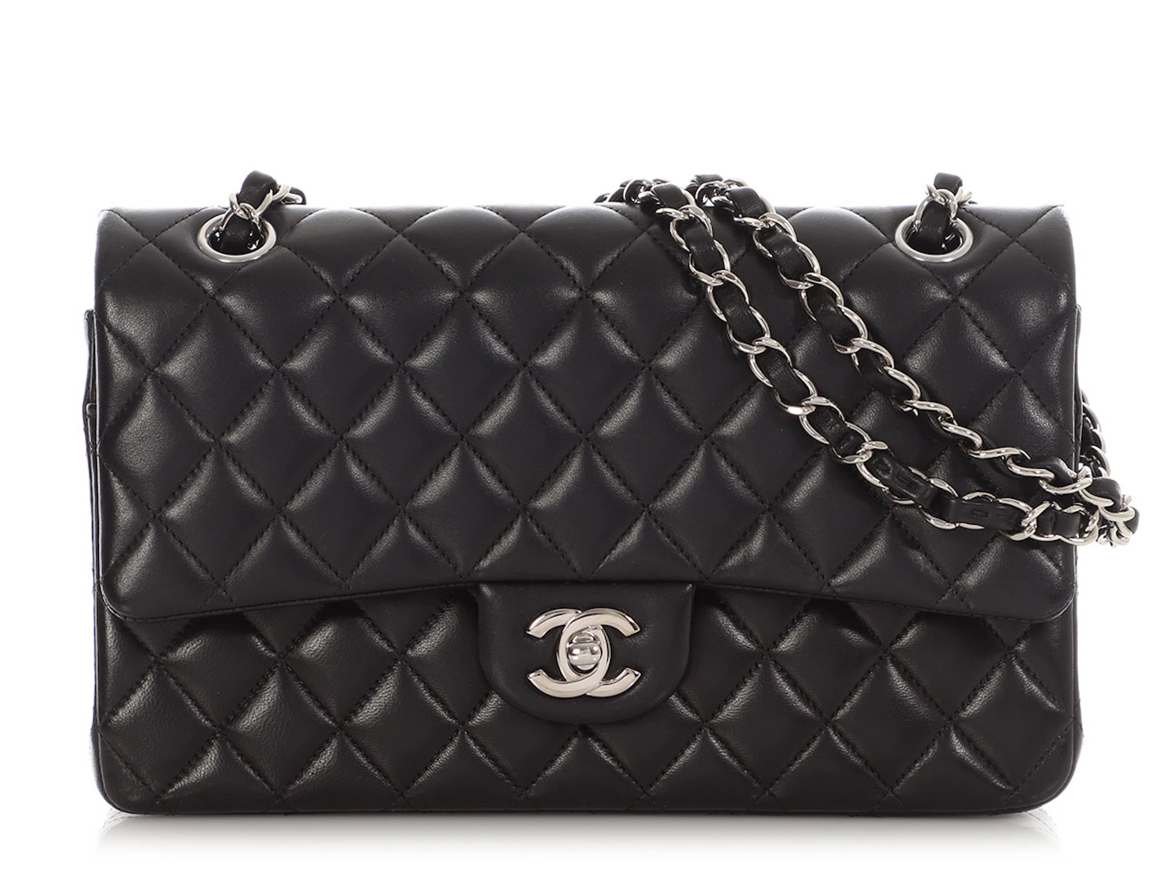 Black Quilted Lambskin Medium Classic Double Flap Bag Silver Hardware