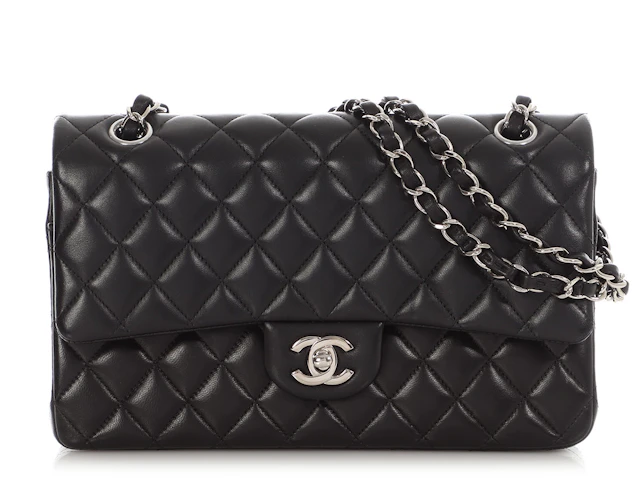 Black Quilted Lambskin Medium Classic Double Flap Bag Silver Hardware