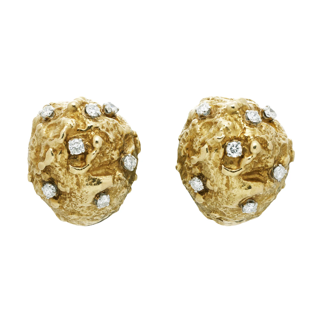 Vintage Gold and Diamond Bombé Earclips