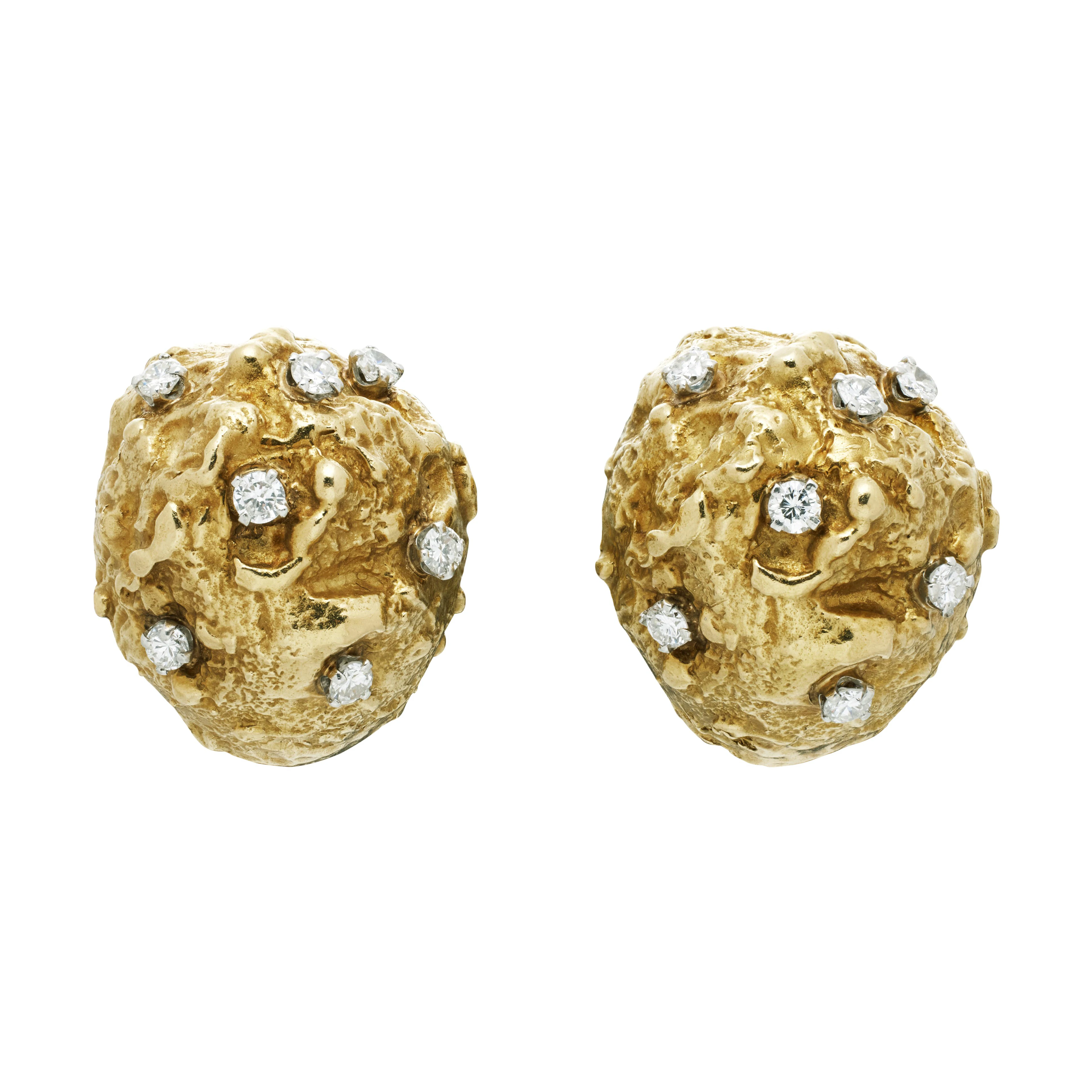 Vintage Gold and Diamond Bombé Earclips