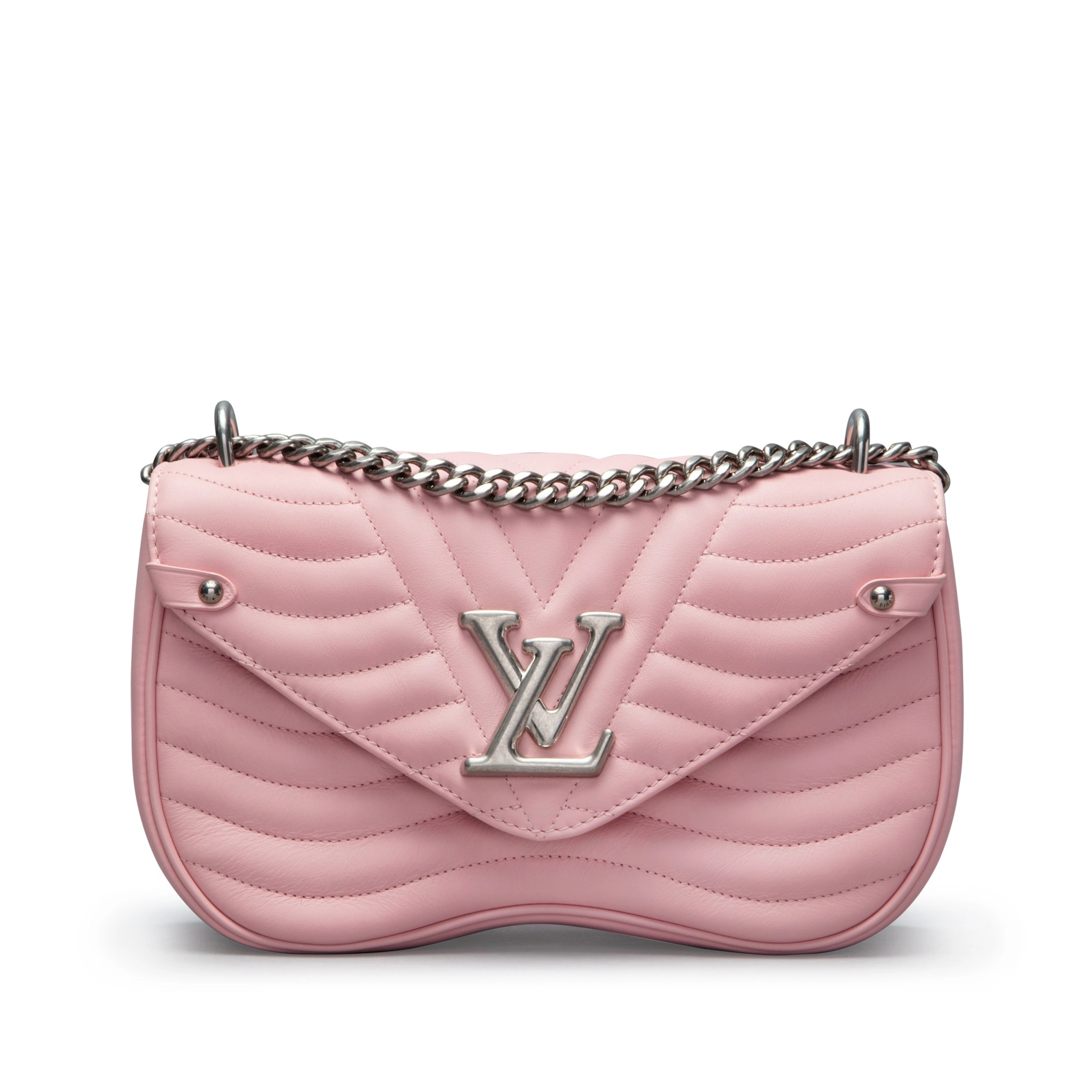 Rose Ballerine Quilted Calfskin New Wave MM Silver Hardware, 2018