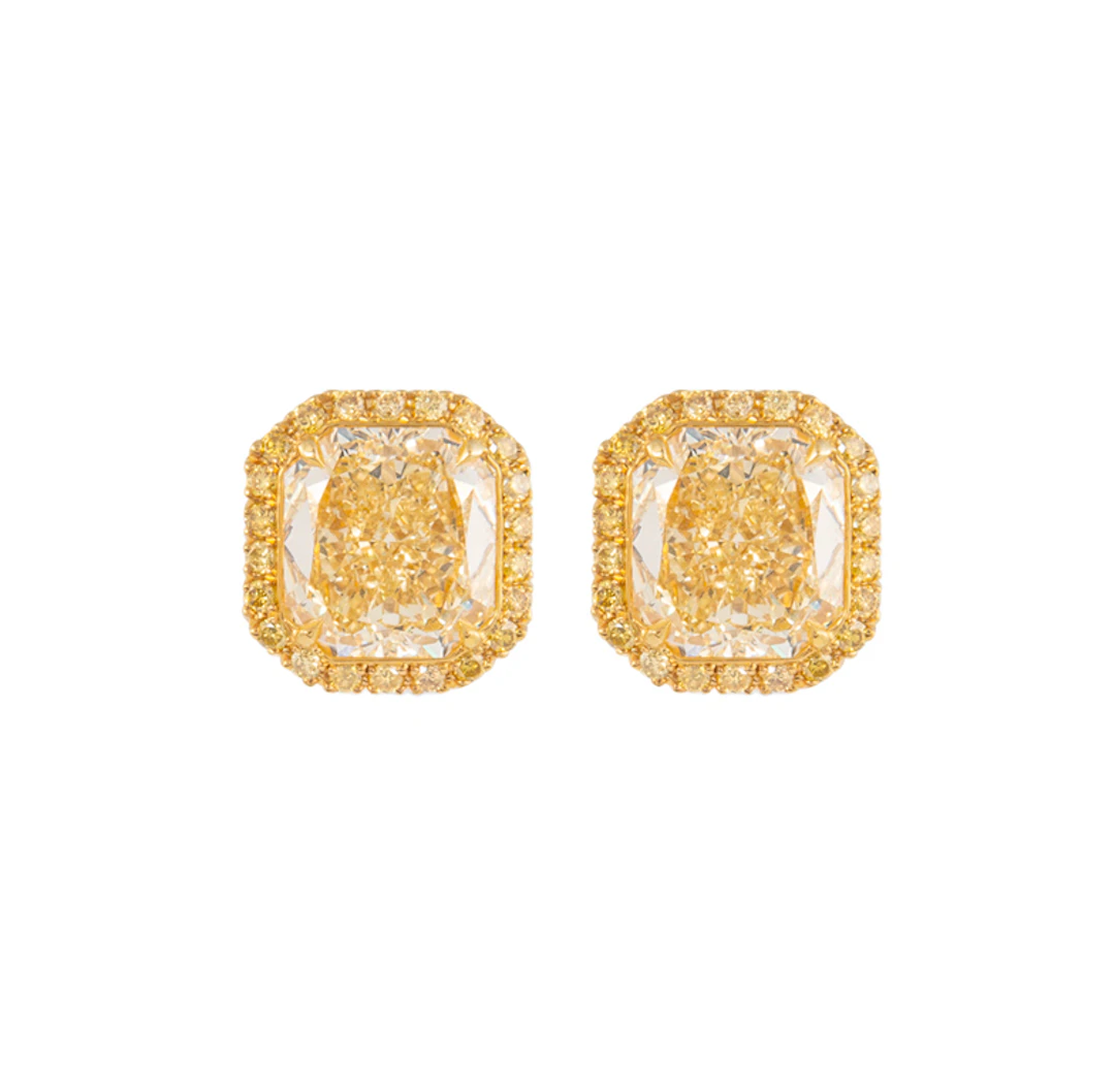 Gold, 9.05ctw Radiant Cut Fancy Intense Yellow Diamond and Yellow