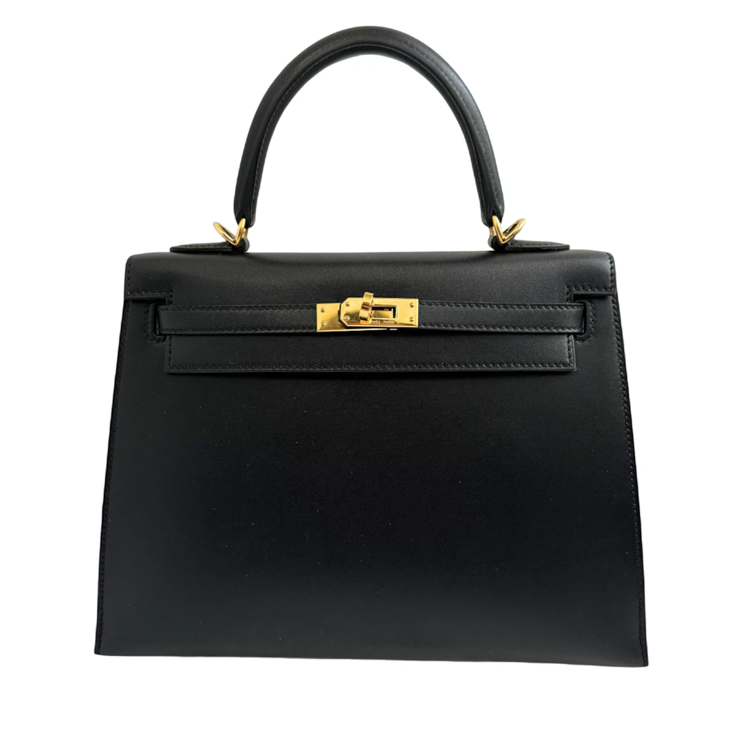 Black Tadelakt Sellier Kelly 25 Gold Hardware, 2022