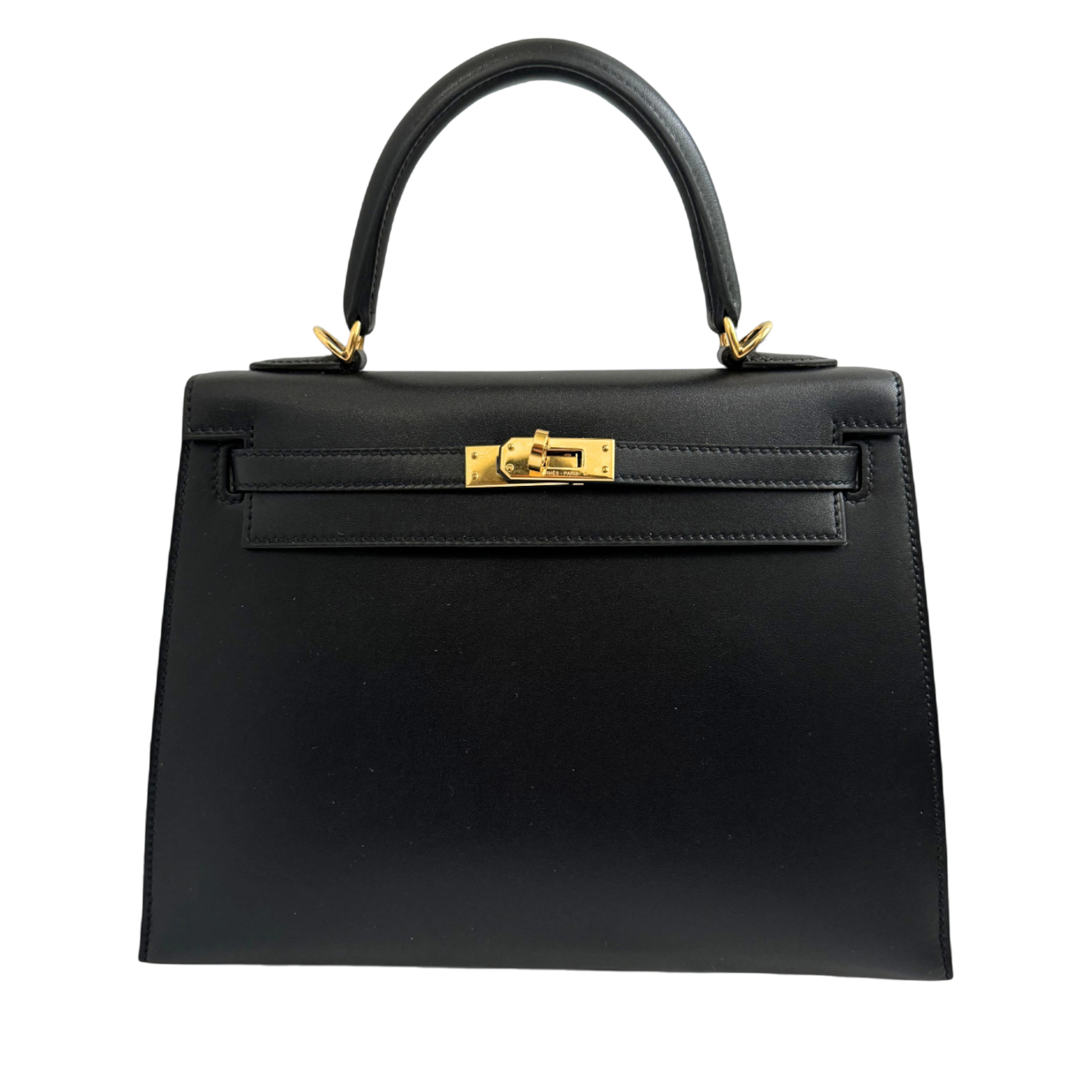Black Tadelakt Sellier Kelly 25 Gold Hardware, 2022