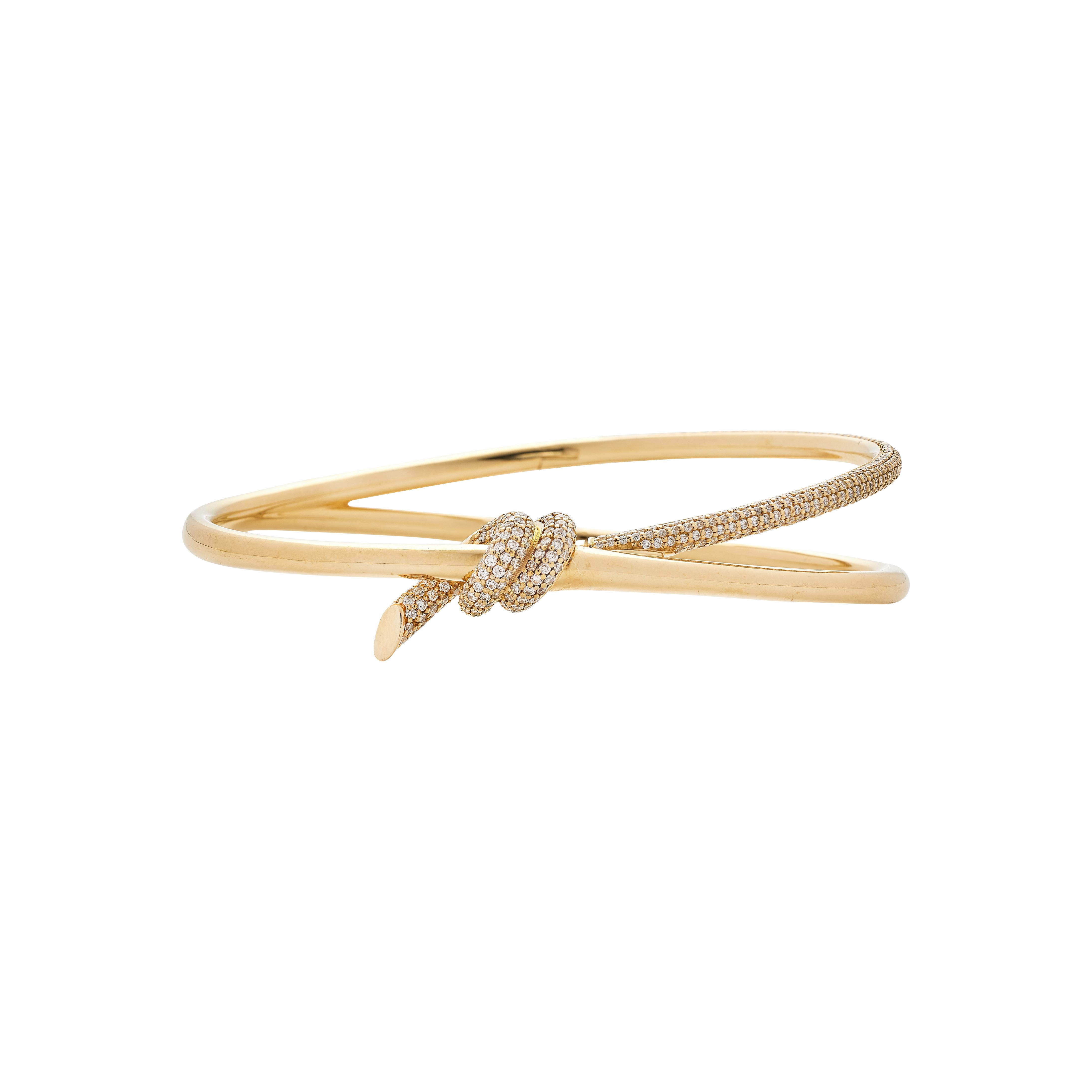 Gold and Diamond Knot Double Row Bangle Bracelet