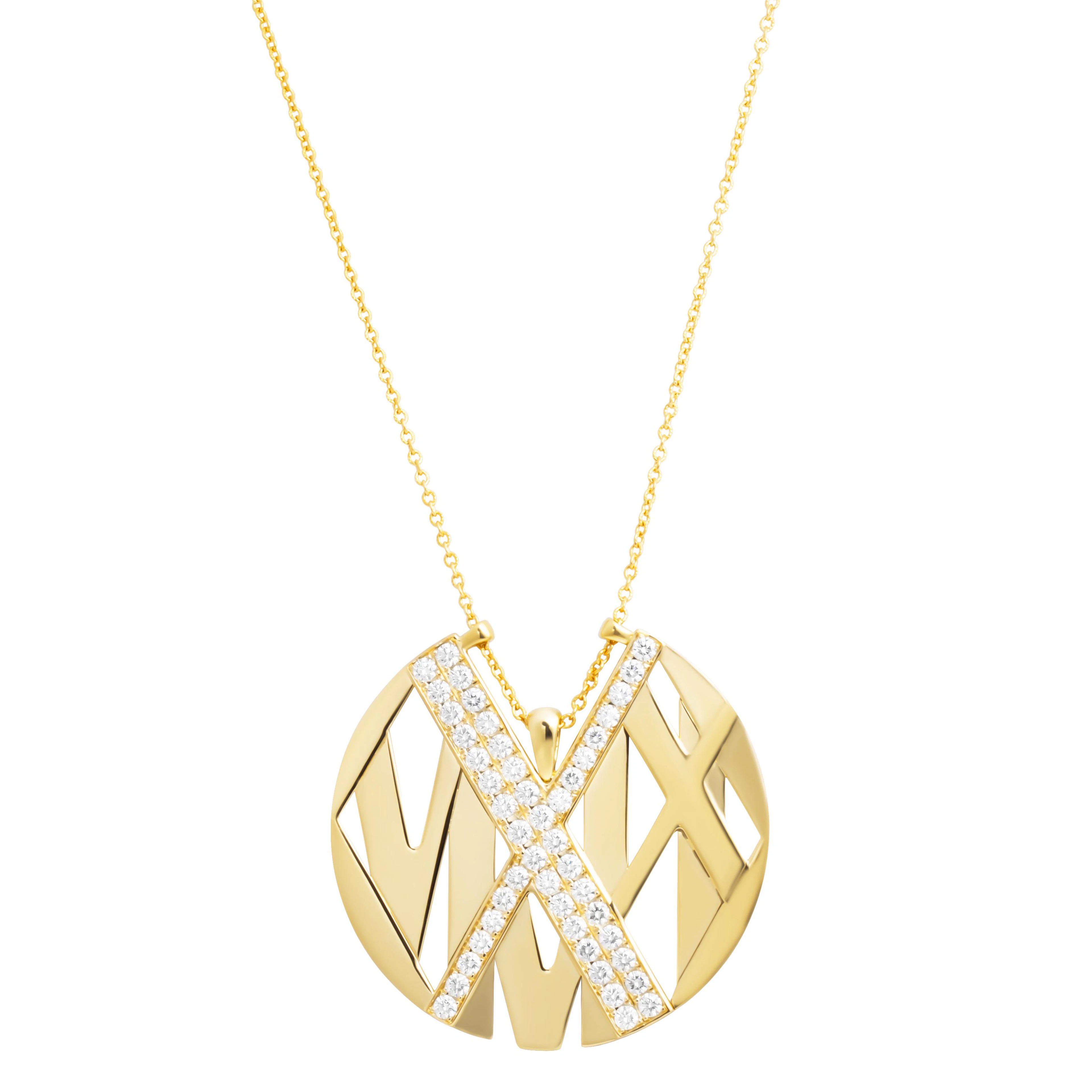 Gold and Diamond Large Atlas Disc Pendant Necklace