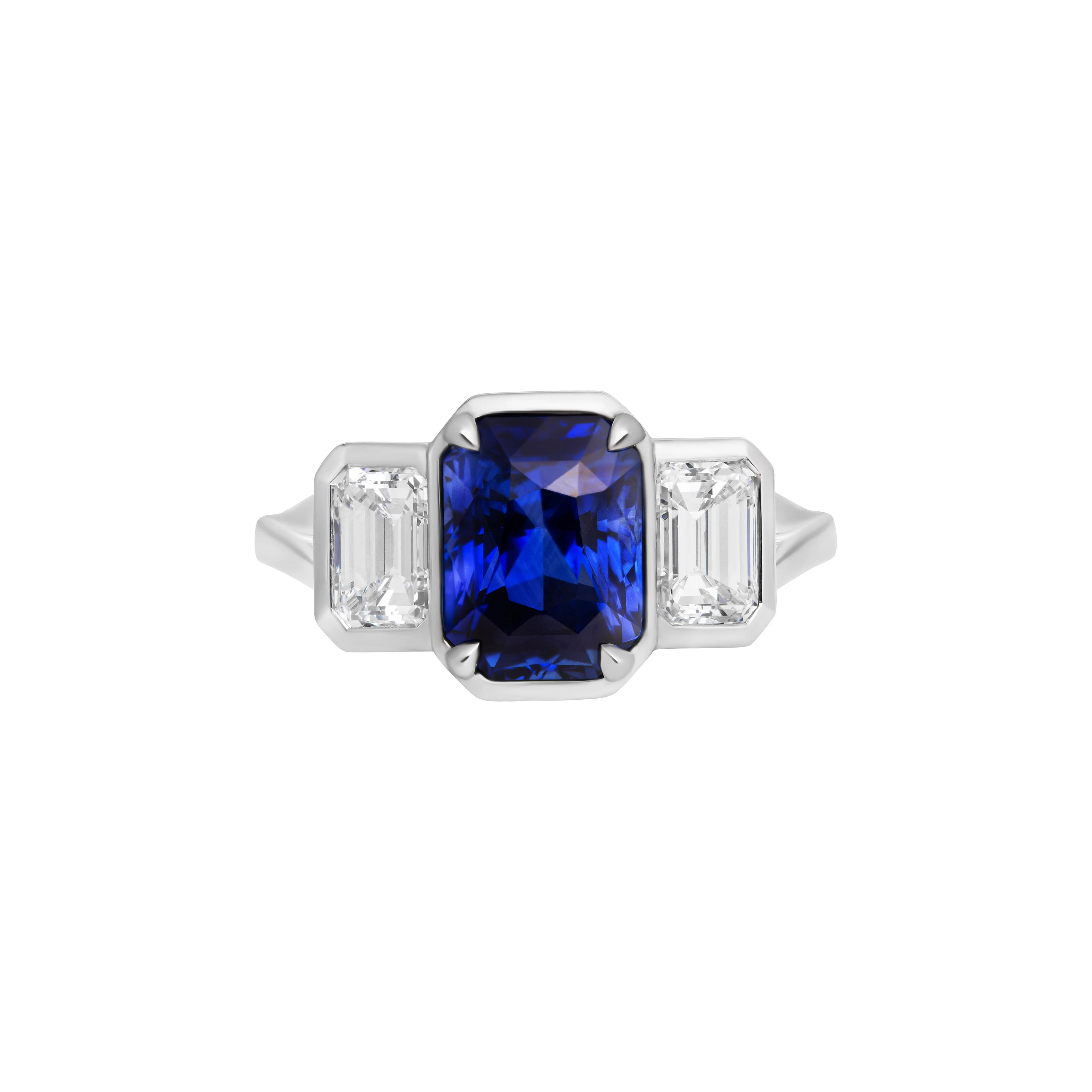 Platinum, 3.31ct Ceylon Royal Blue Sapphire and Diamond Ring