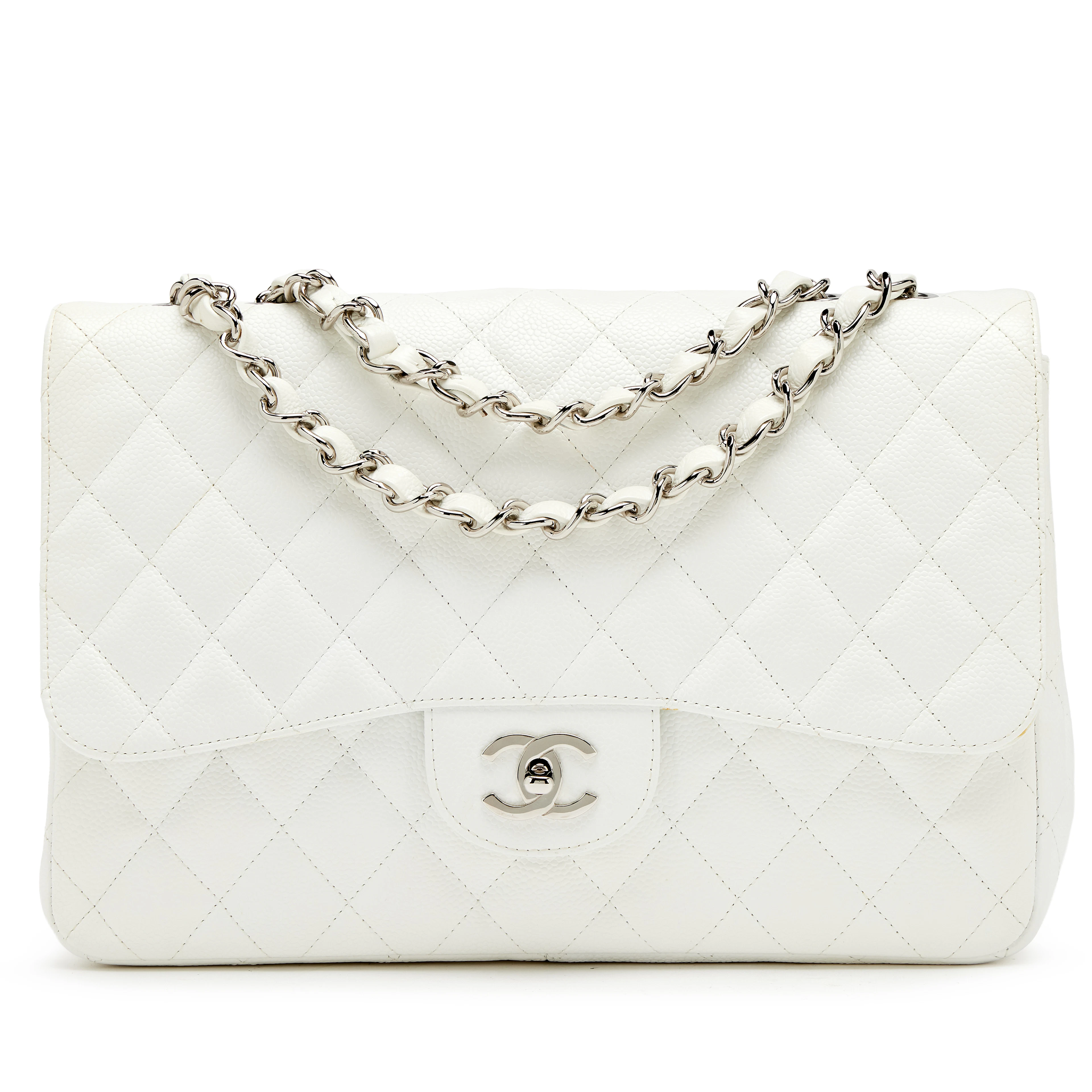 White Quilted Caviar Jumbo Classic Single Flap Bag Silver Hardware, 2006-2008