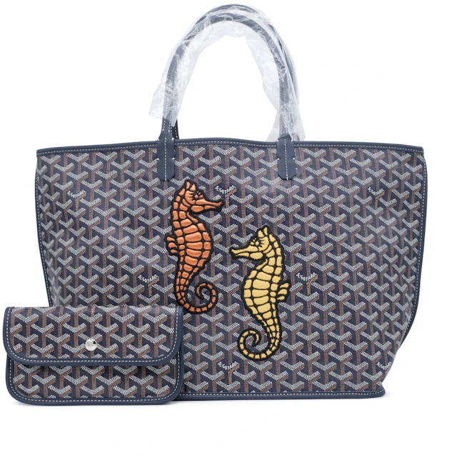 Navy Goyardine Canvas and Chevroches Calfskin Seahorse Embroidery