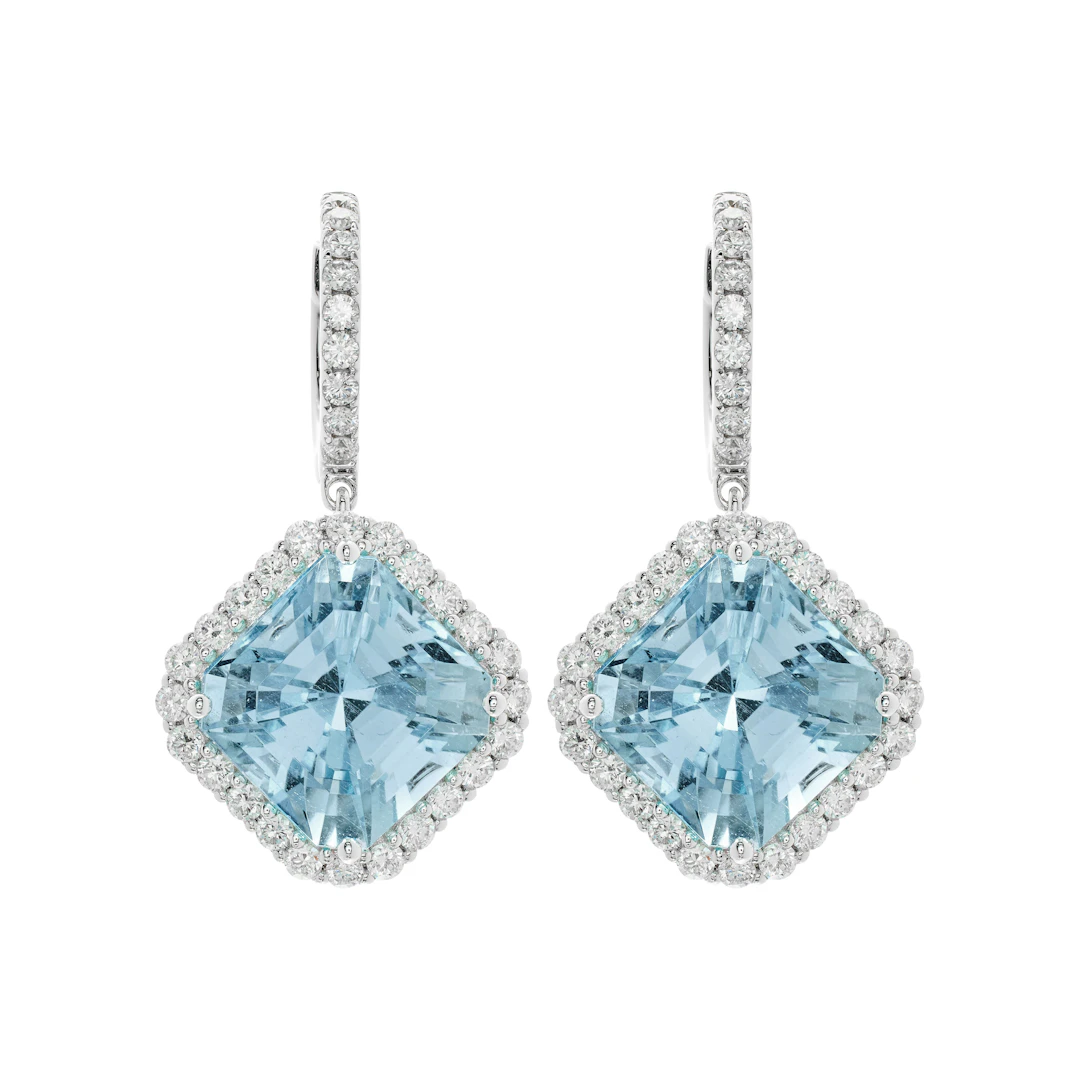 White Gold, 12.50ctw Aquamarine and Diamond Drop Earrings