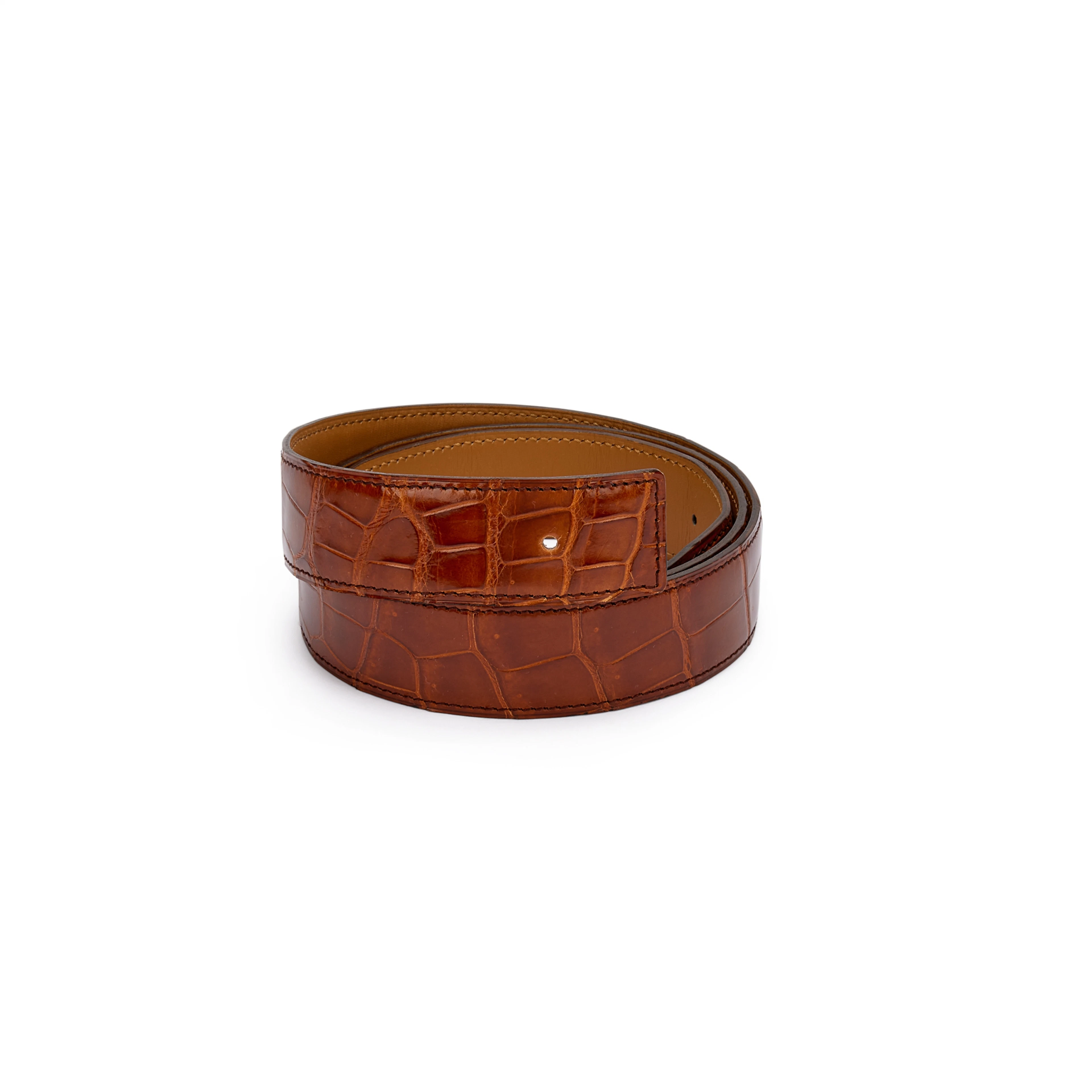 Fauve Shiny Porosus Crocodile Belt Strap 32mm, 2009