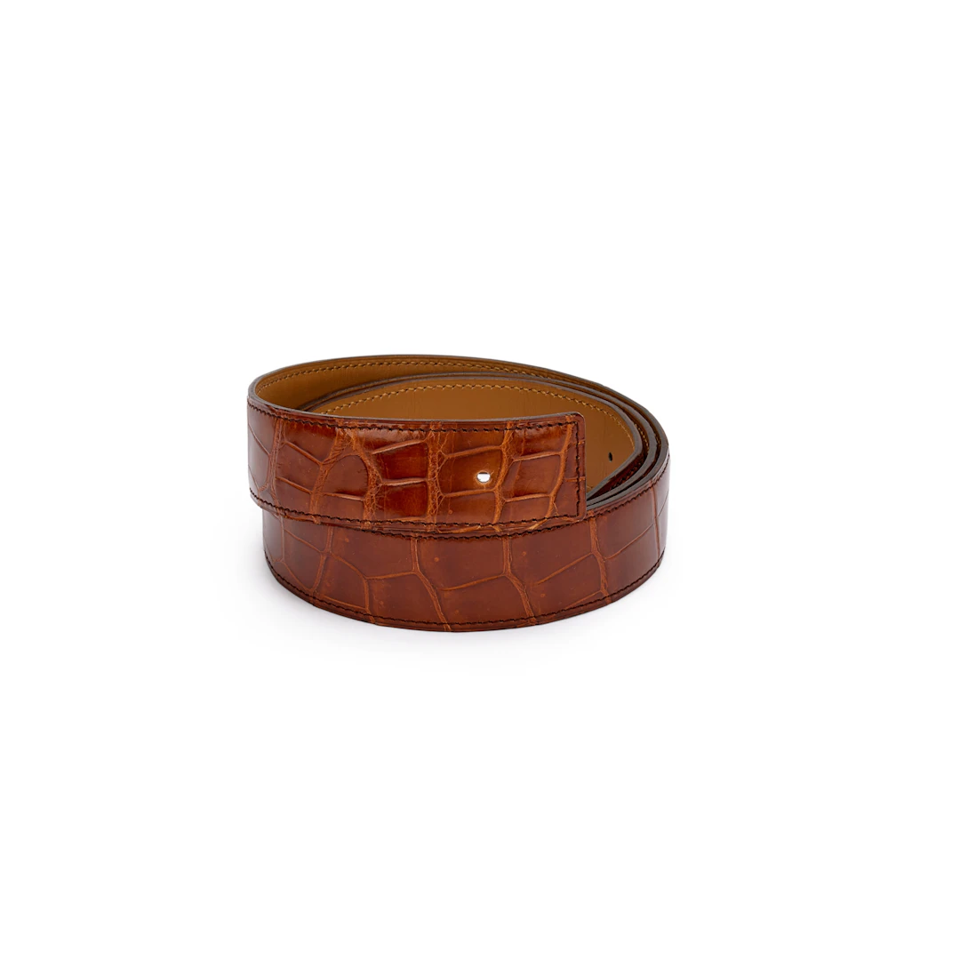 Fauve Shiny Porosus Crocodile Belt Strap 32mm, 2009