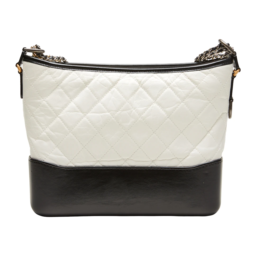 White and Black Quilted Aged Calfskin Medium Gabrielle Hobo Ruthenium