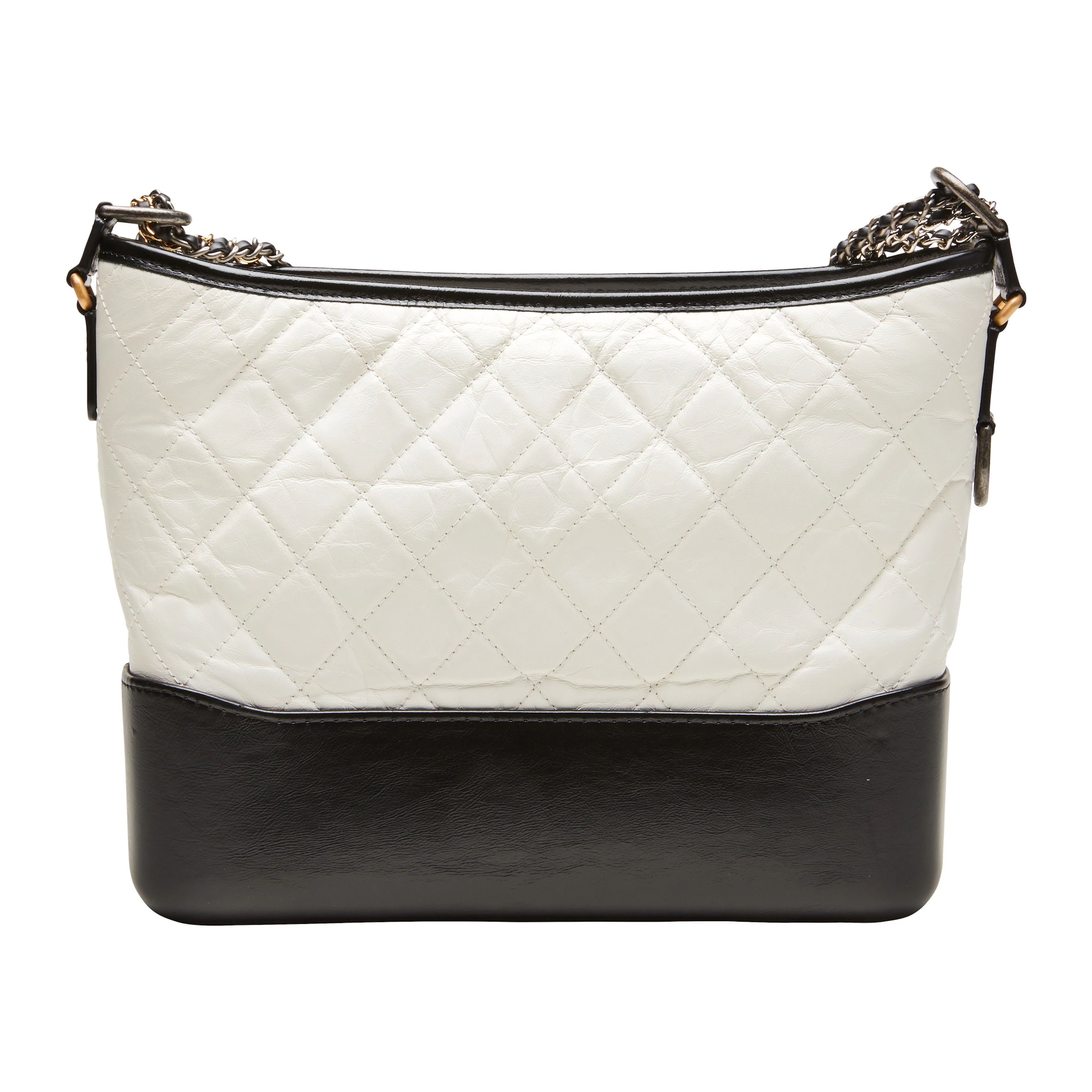 White and Black Quilted Aged Calfskin Medium Gabrielle Hobo Ruthenium