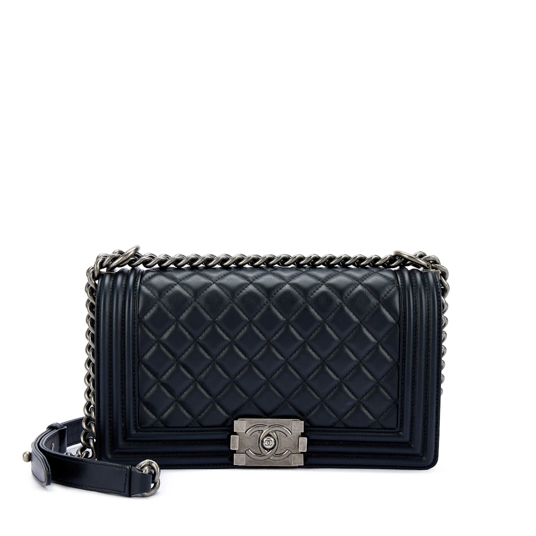 Black Quilted Calfskin Medium Boy Bag Ruthenium Hardware, 2019
