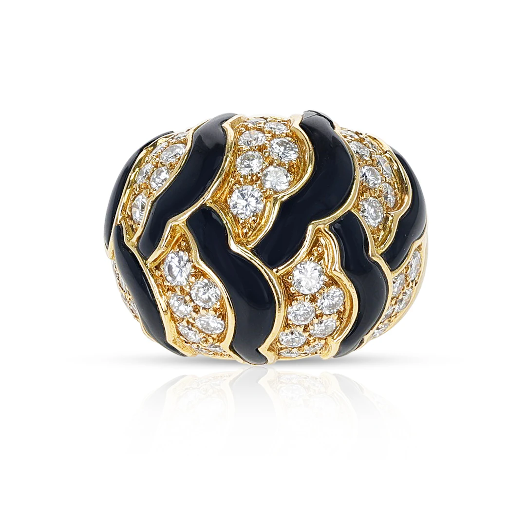 Gold, Black Onyx and Diamond Dome Ring
