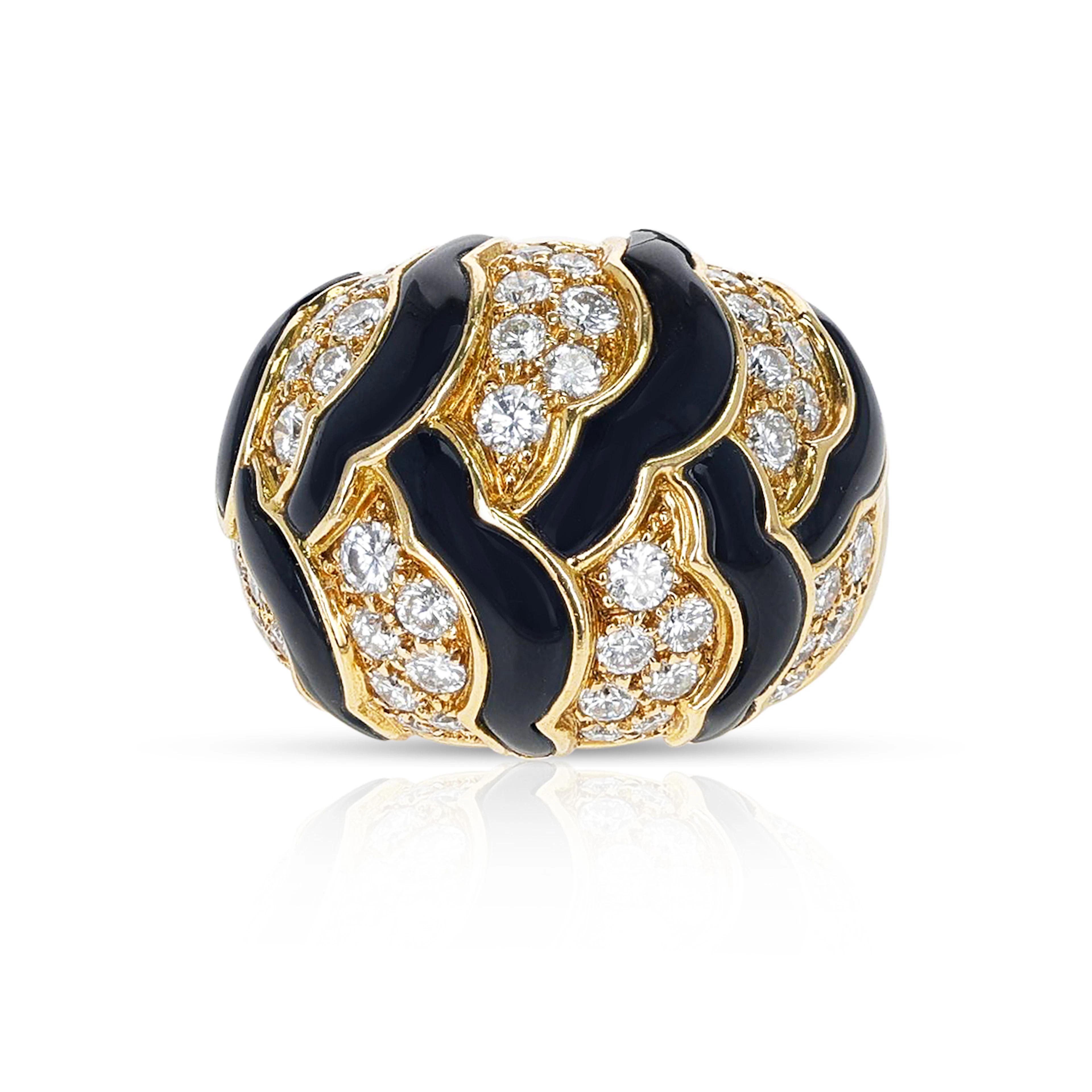 Gold, Black Onyx and Diamond Dome Ring