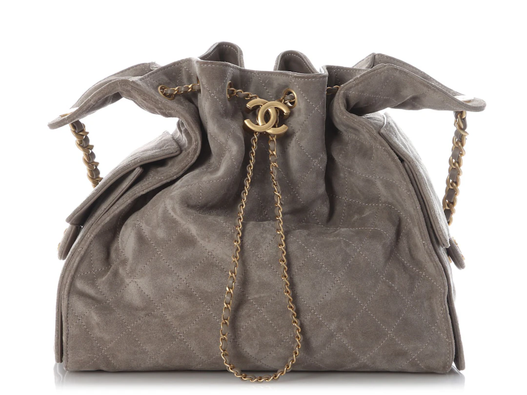 Gray Quilted Suede Medium 25 Brushed Gold Hardware, 2025