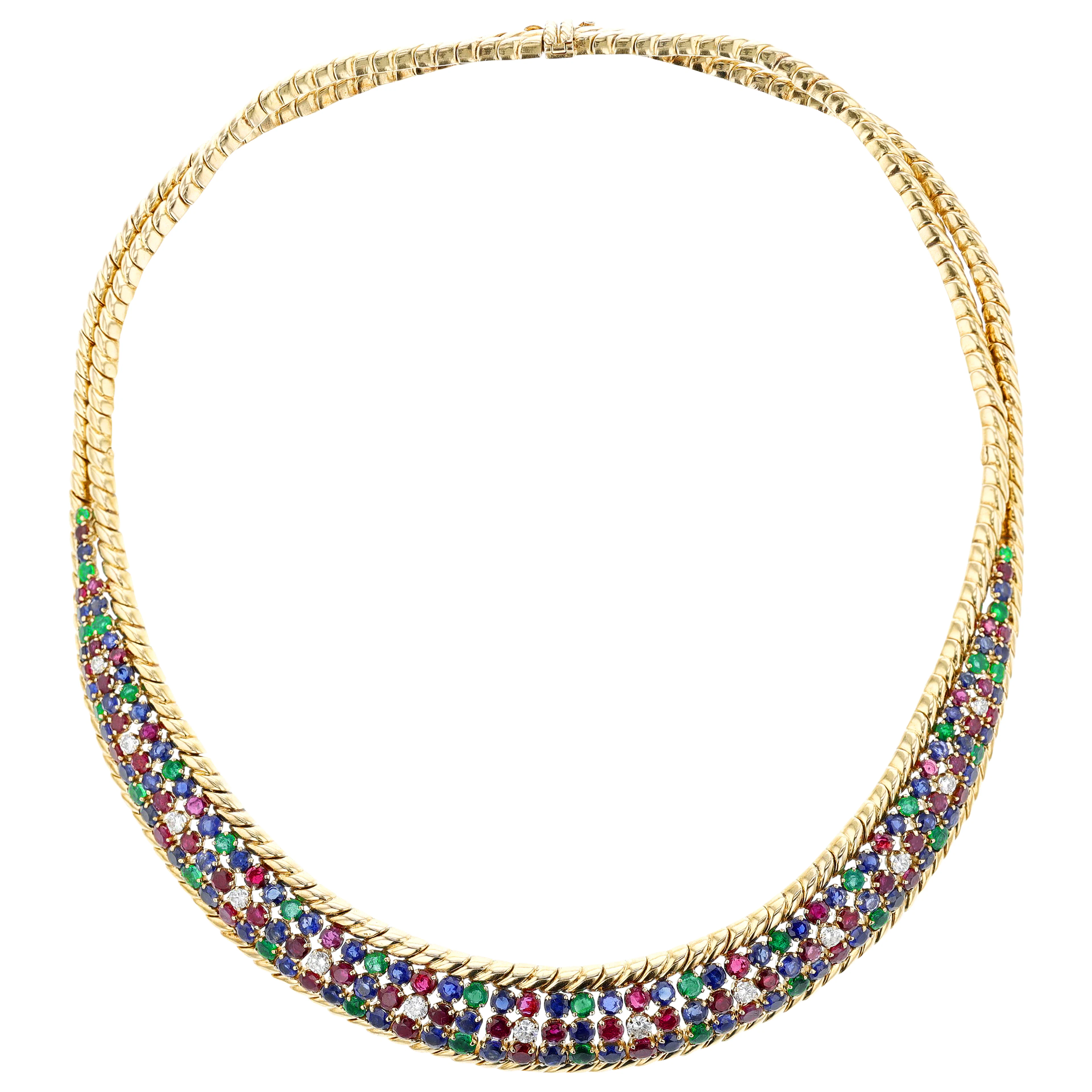 Vintage Gold, Ruby, Emerald, Sapphire and Diamond Necklace