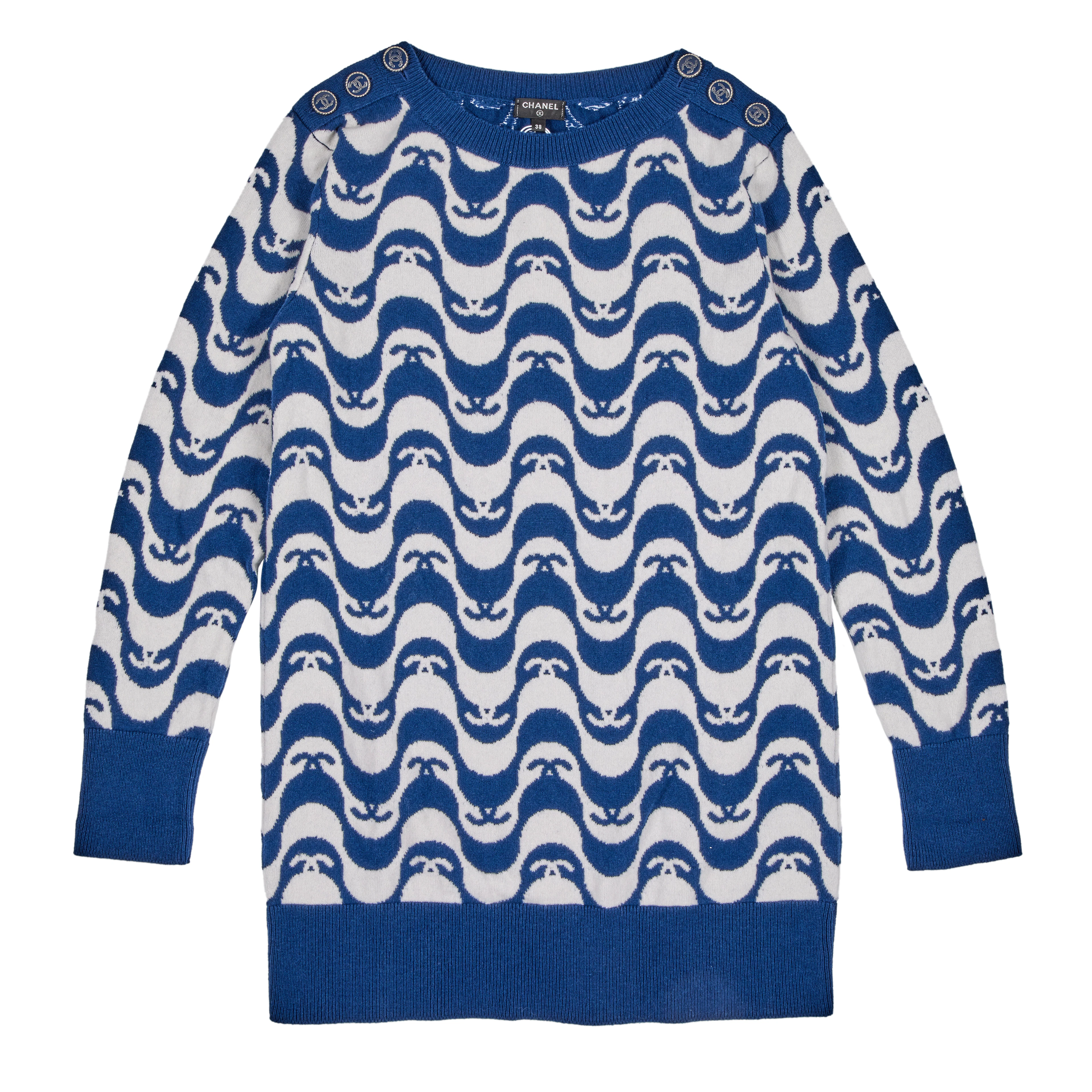 Navy Wavey Striped Cashmere Sweater, 2021