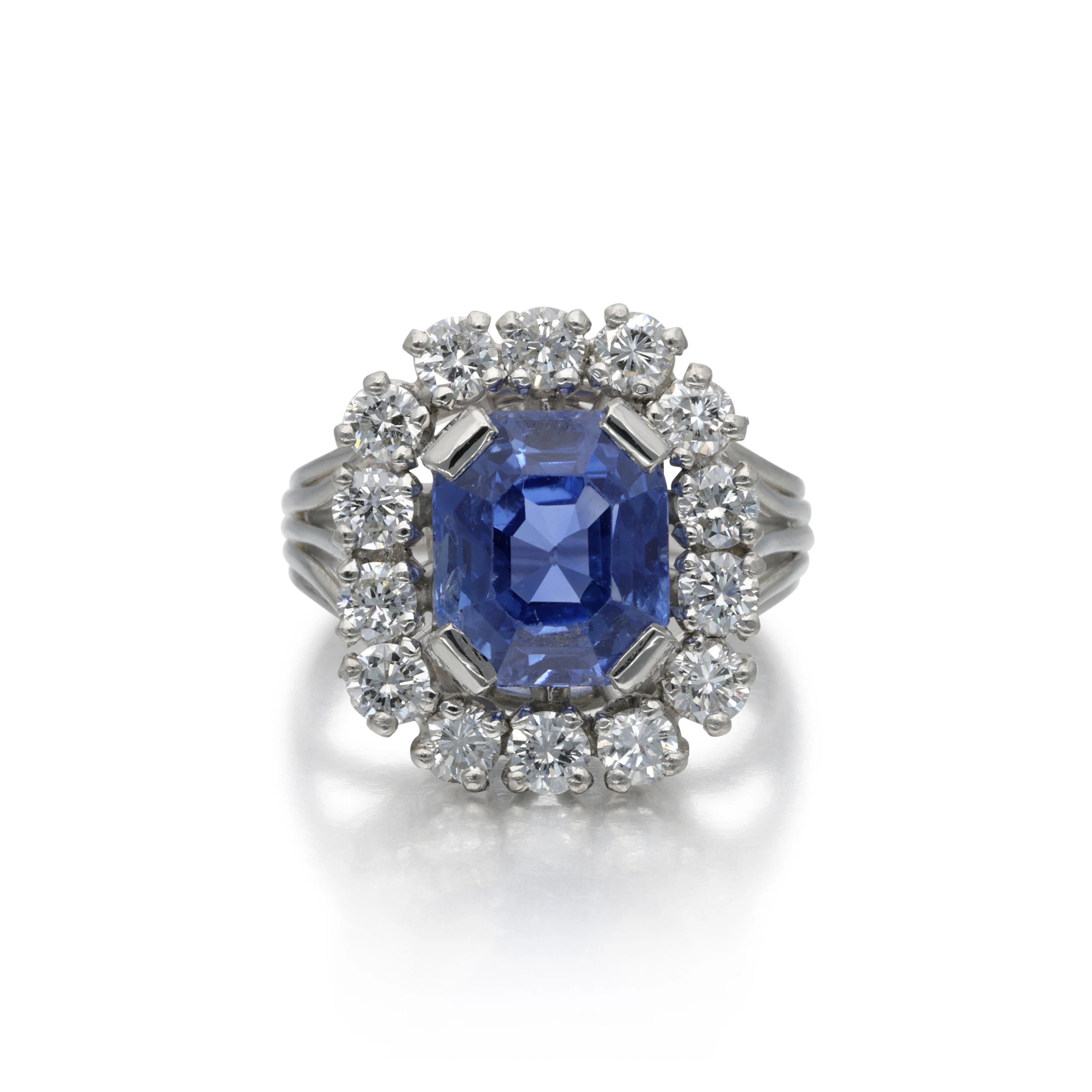 Platinum, 6.01ct Ceylon Sapphire and Diamond Ring