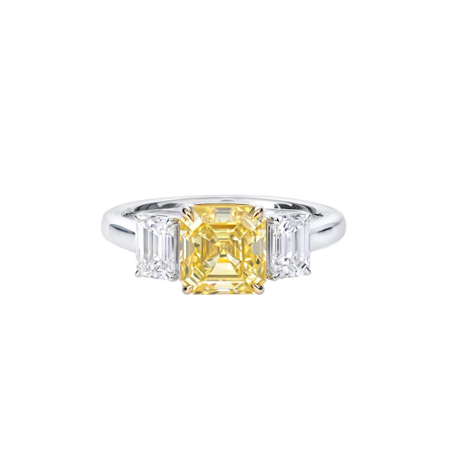 White Gold, 2.27ct Asscher Cut Fancy Yellow Diamond and Diamond Ring