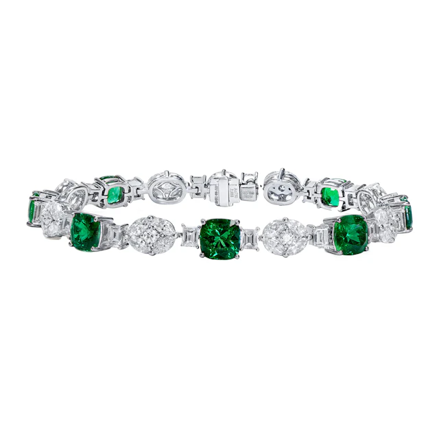 White Gold, 6.44ct Colombian Emerald and Diamond Bracelet