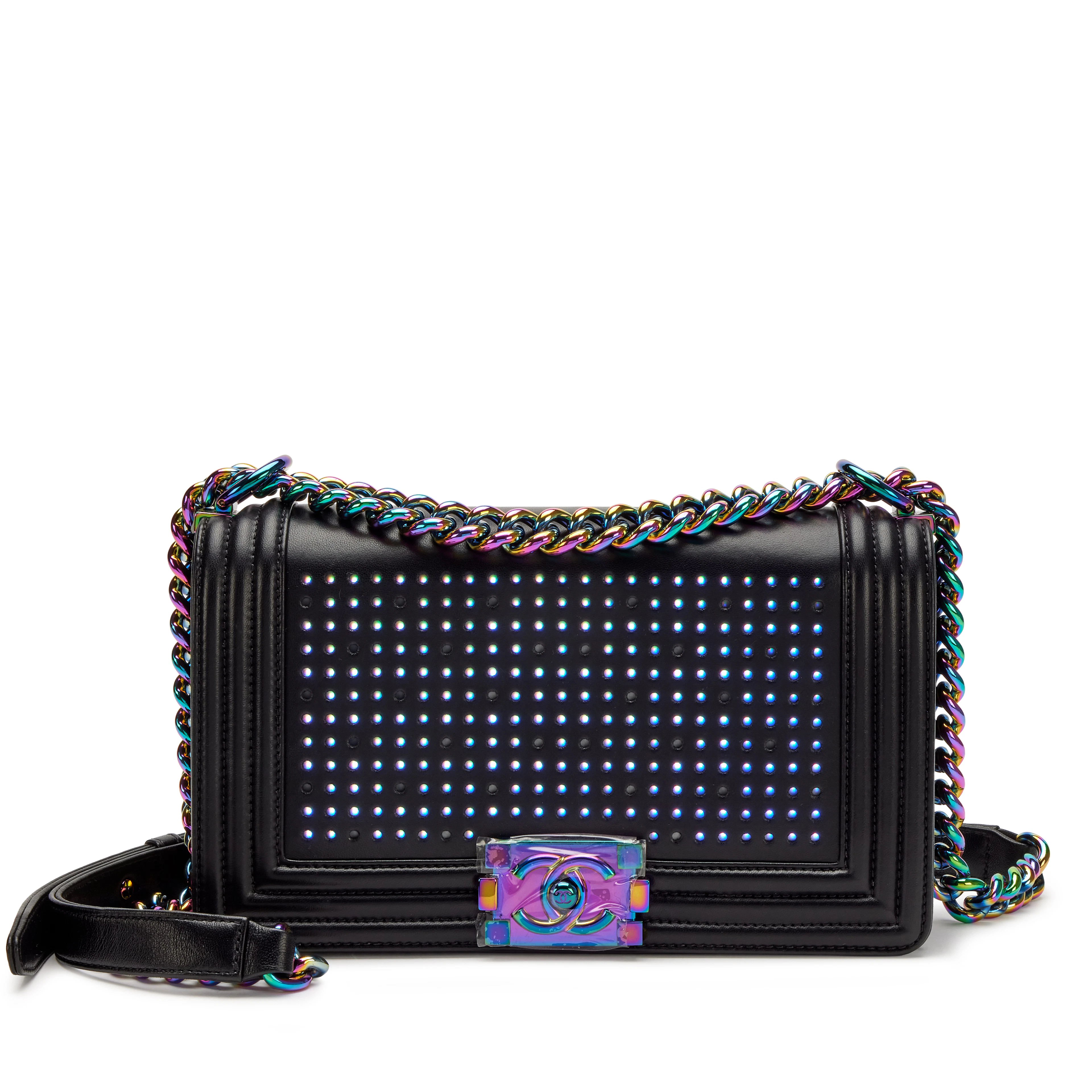 Black Lambskin LED Medium Boy Bag Rainbow Hardware, 2017