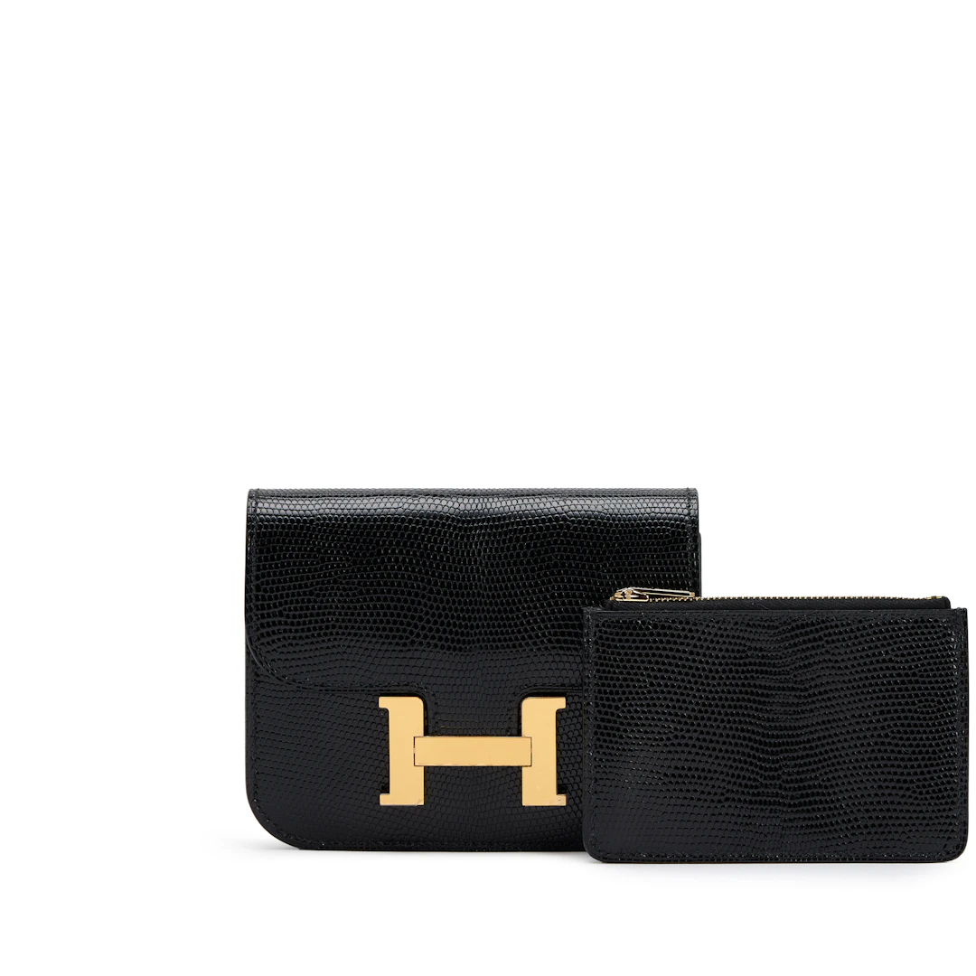 Black Varanus Niloticus Lizard Constance Slim Wallet Gold Hardware, 2025
