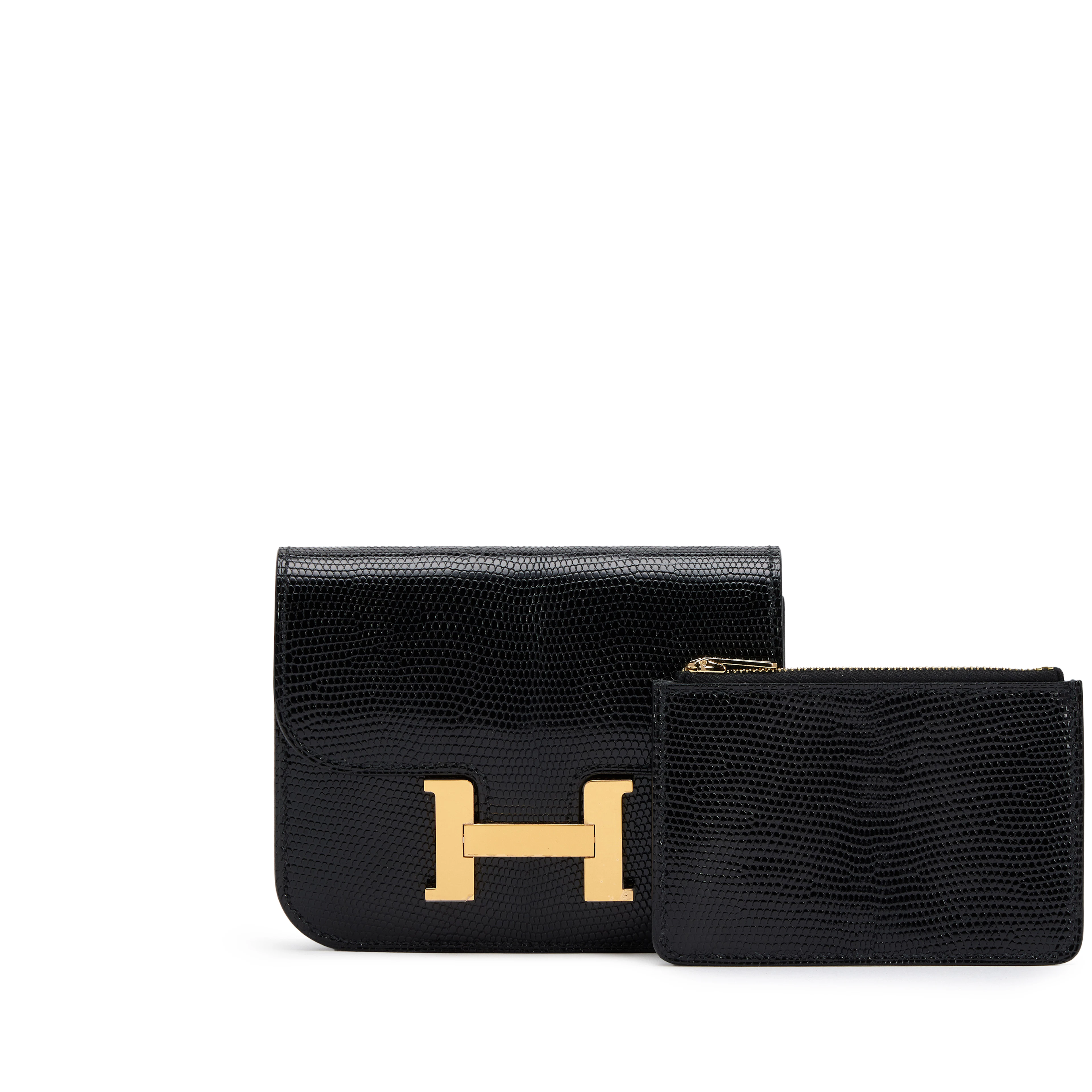 Black Varanus Niloticus Lizard Constance Slim Wallet Gold Hardware, 2025