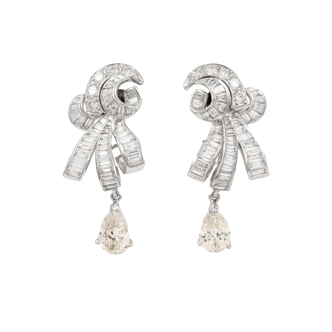 Vintage Palladium and Diamond Drop Earrings