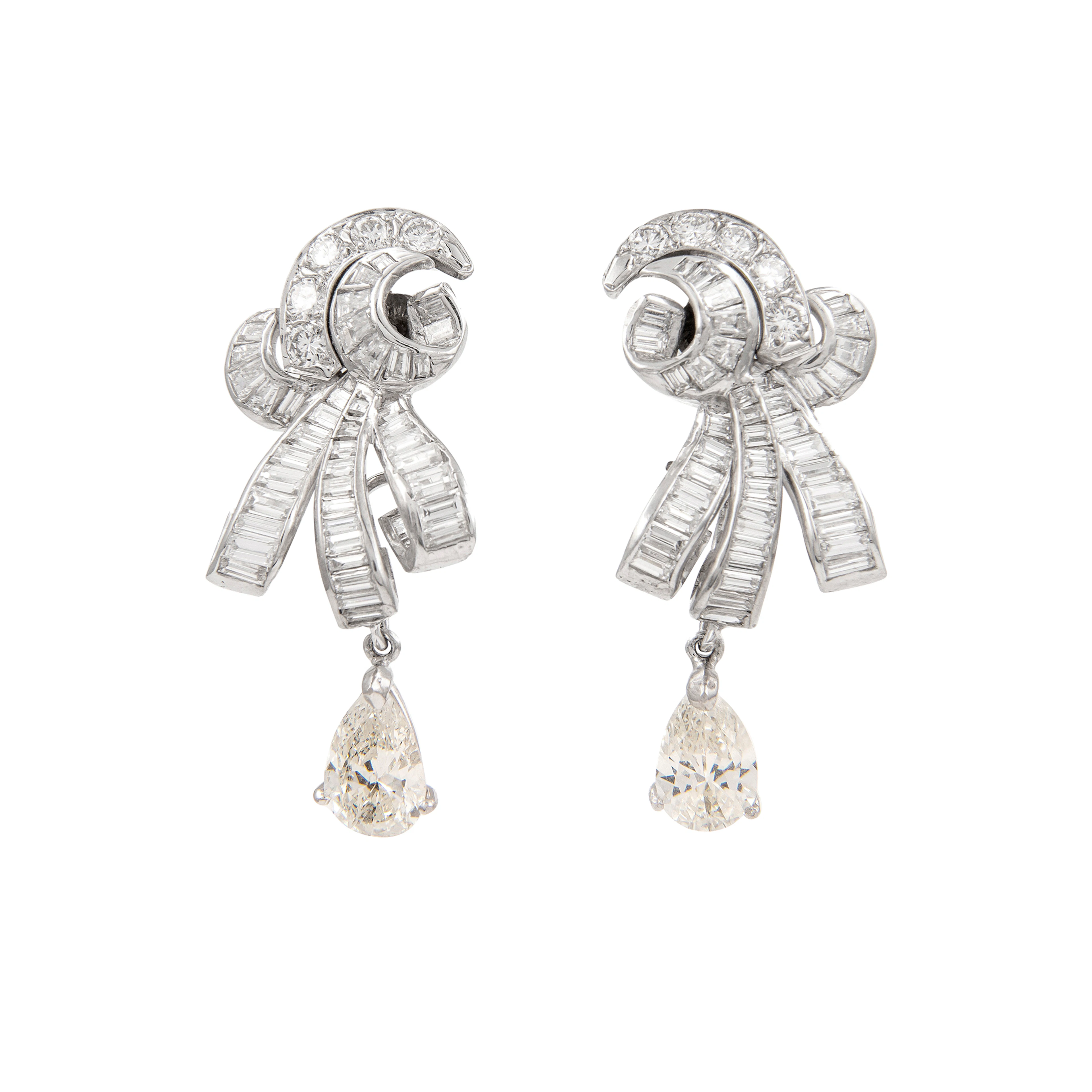 Vintage Palladium and Diamond Drop Earrings