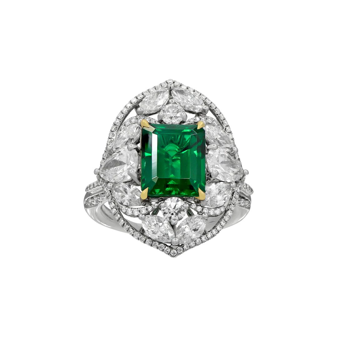 Platinum, 2.94ct Zambian Emerald and Diamond Ring