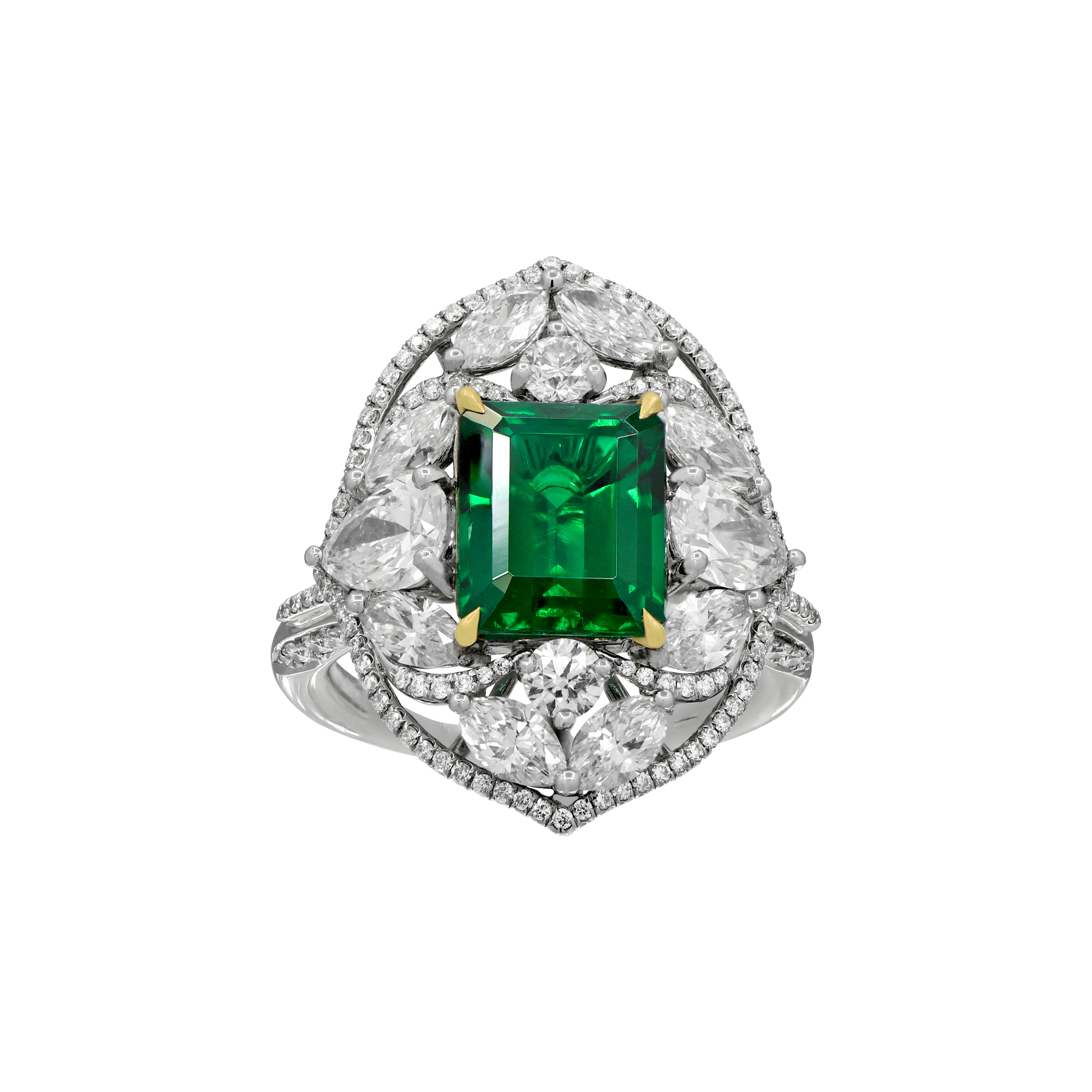 Platinum, 2.94ct Zambian Emerald and Diamond Ring