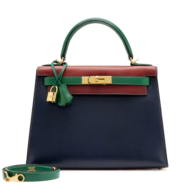 Vintage Bleu Indigo, Vert Benghal and Rouge H Tricolor Box Calf Sellier