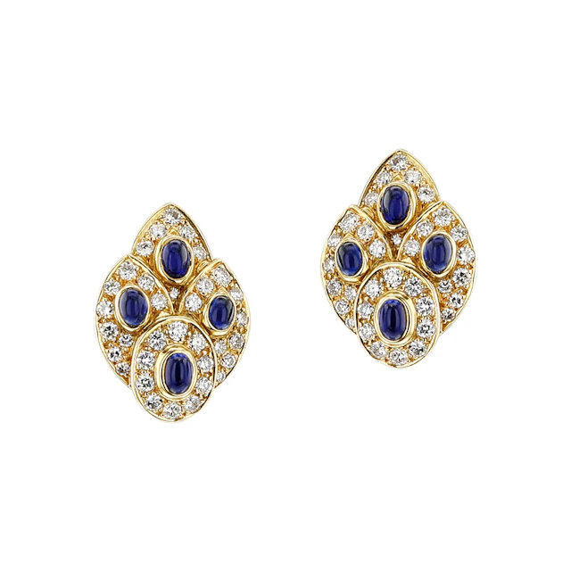 Vintage Gold, Sapphire and Diamond Earclips