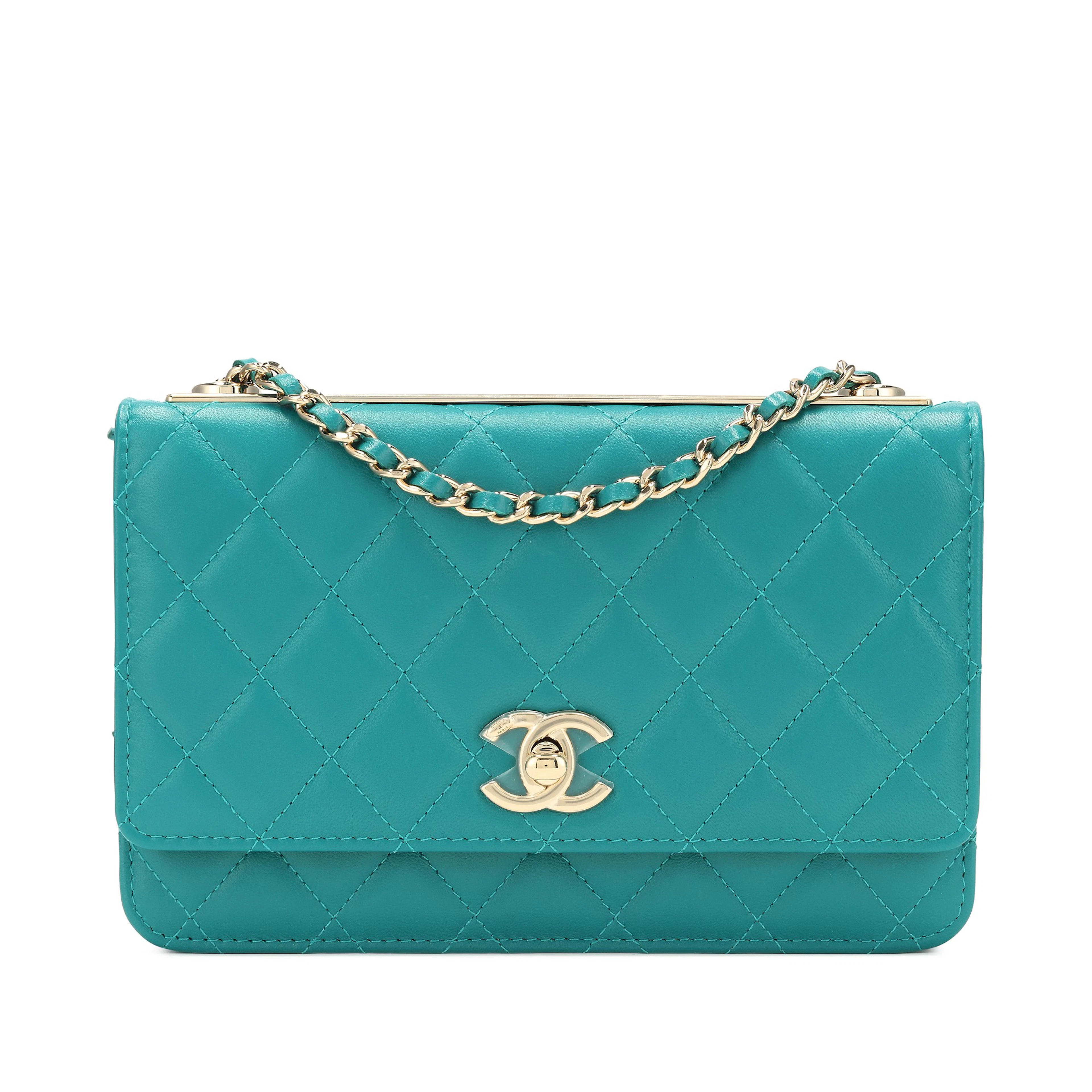 Green Quilted Lambskin Trendy CC WOC Wallet On Chain Gold Hardware, 2019