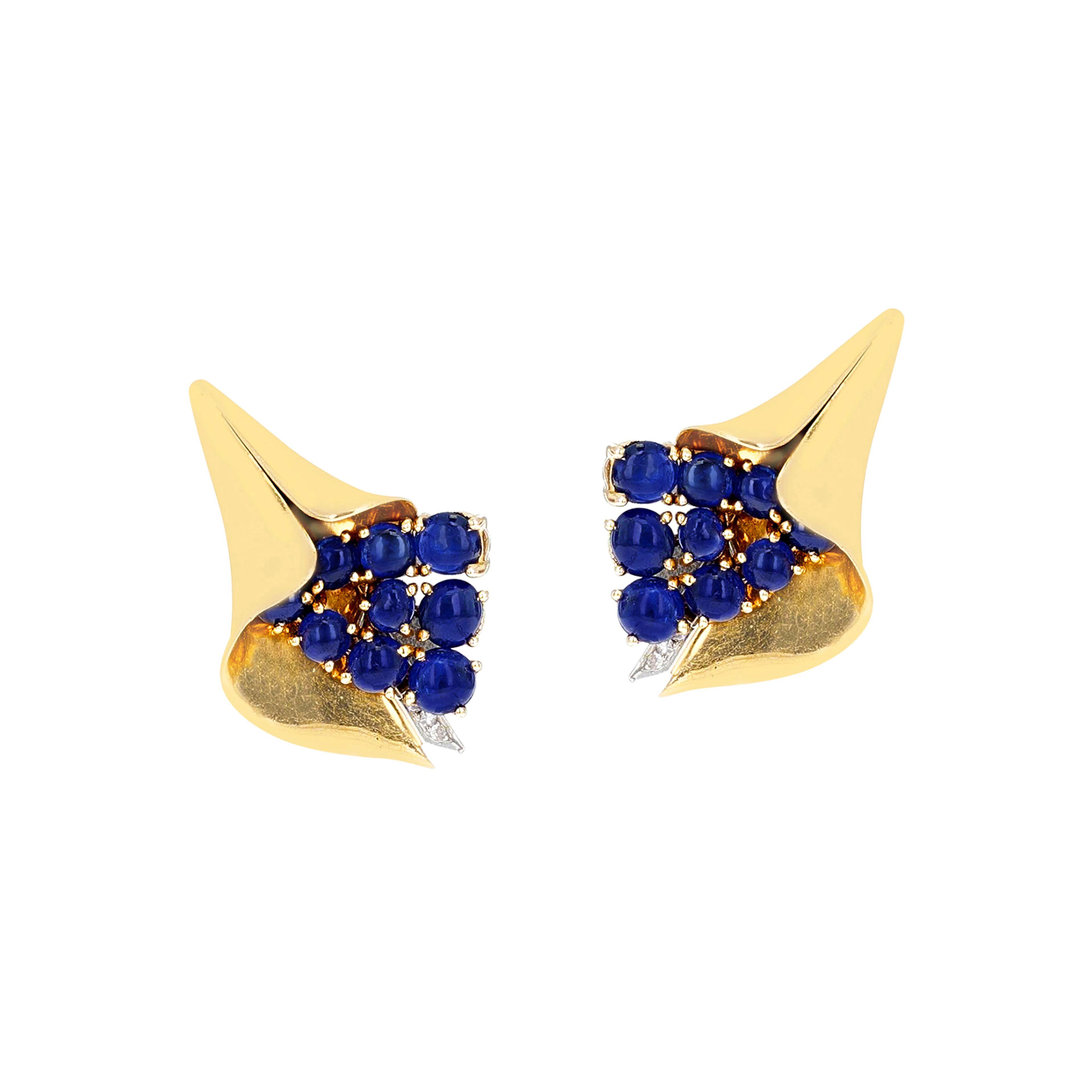 Gold, Sapphire and Diamond Reflection Earclips