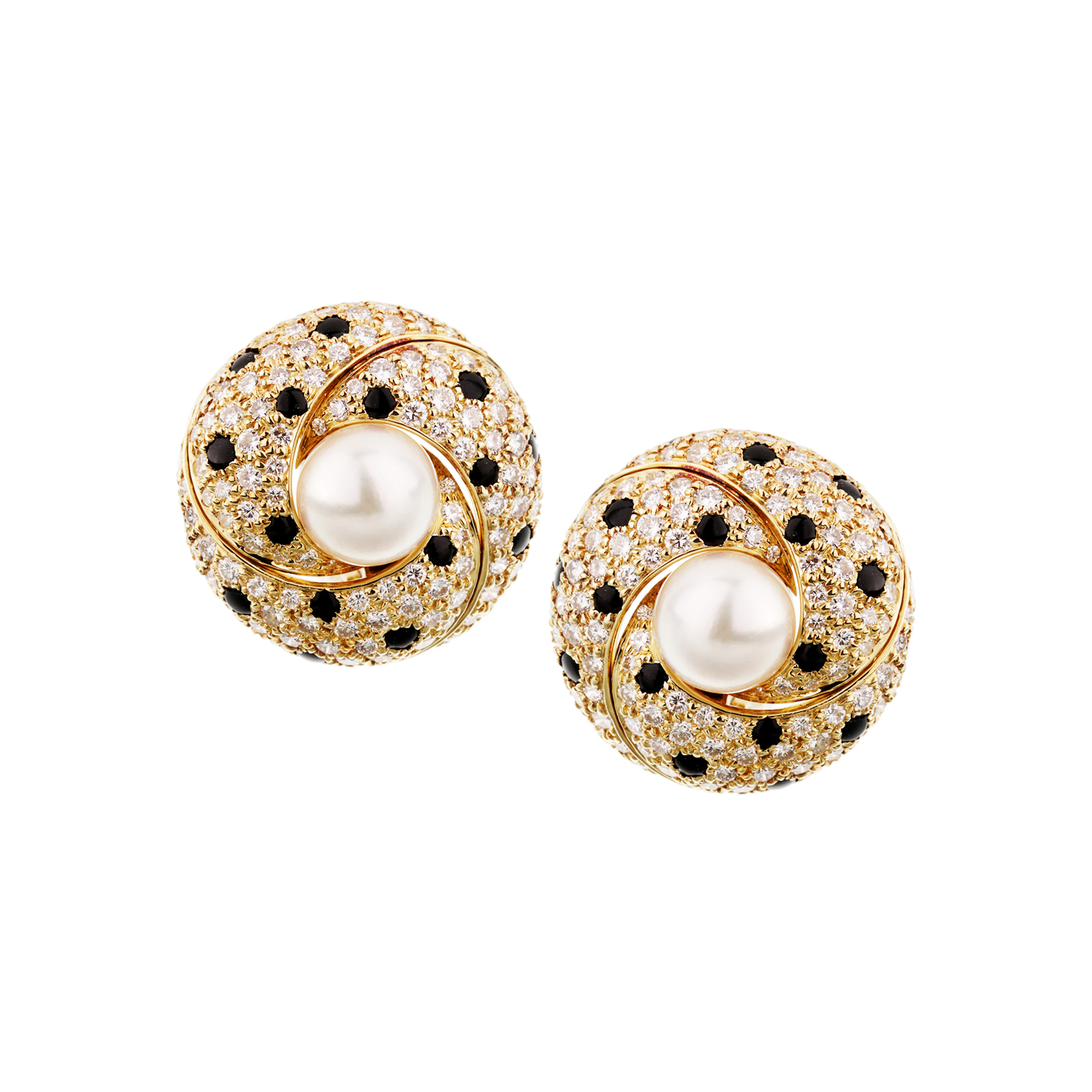 Gold, Cultured Pearl, Diamond and Onyx Panthère Earclips