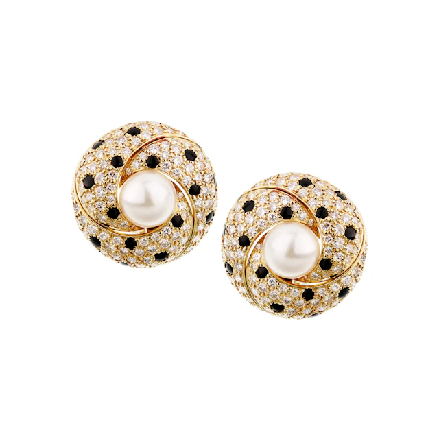Gold, Cultured Pearl, Diamond and Onyx Panthère Earclips