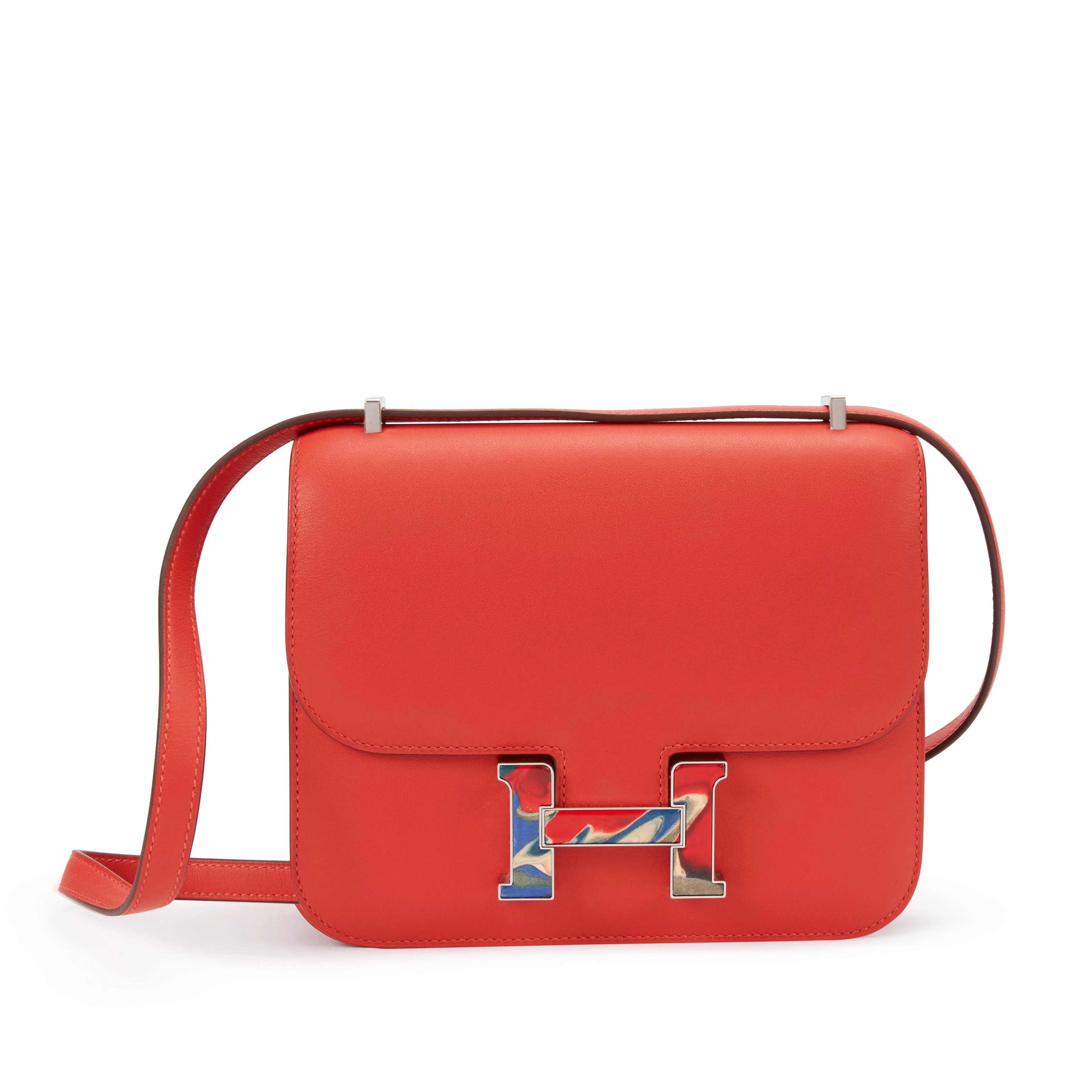 Limited Edition Capucine Swift Marble Lock Mini Constance 18 Palladium