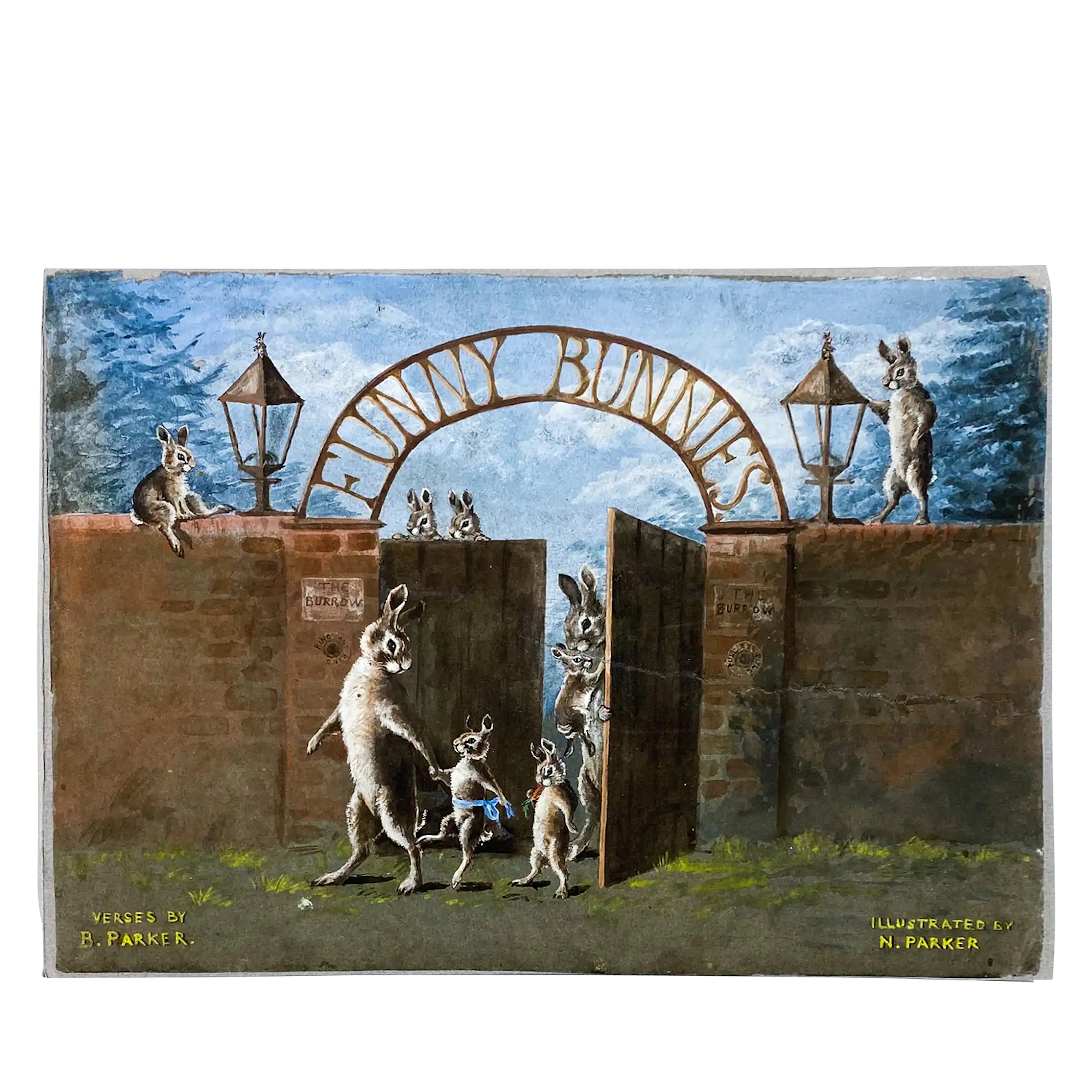 Funny Bunnies Picture Book Mock-Up With Watercolors