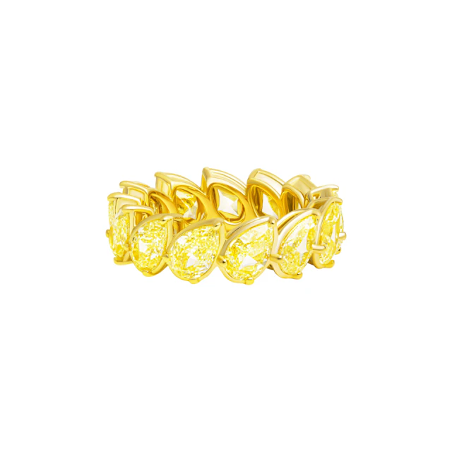Gold and 6.75ctw Pear Shape Yellow Diamond Eternity Band Ring