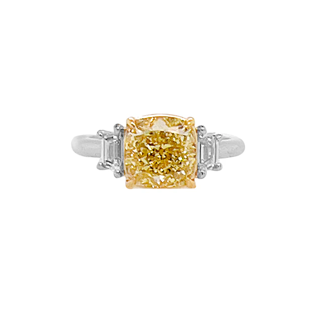 Platinum, Gold, 3.12ct Cushion Cut Fancy Yellow Diamond and Diamond