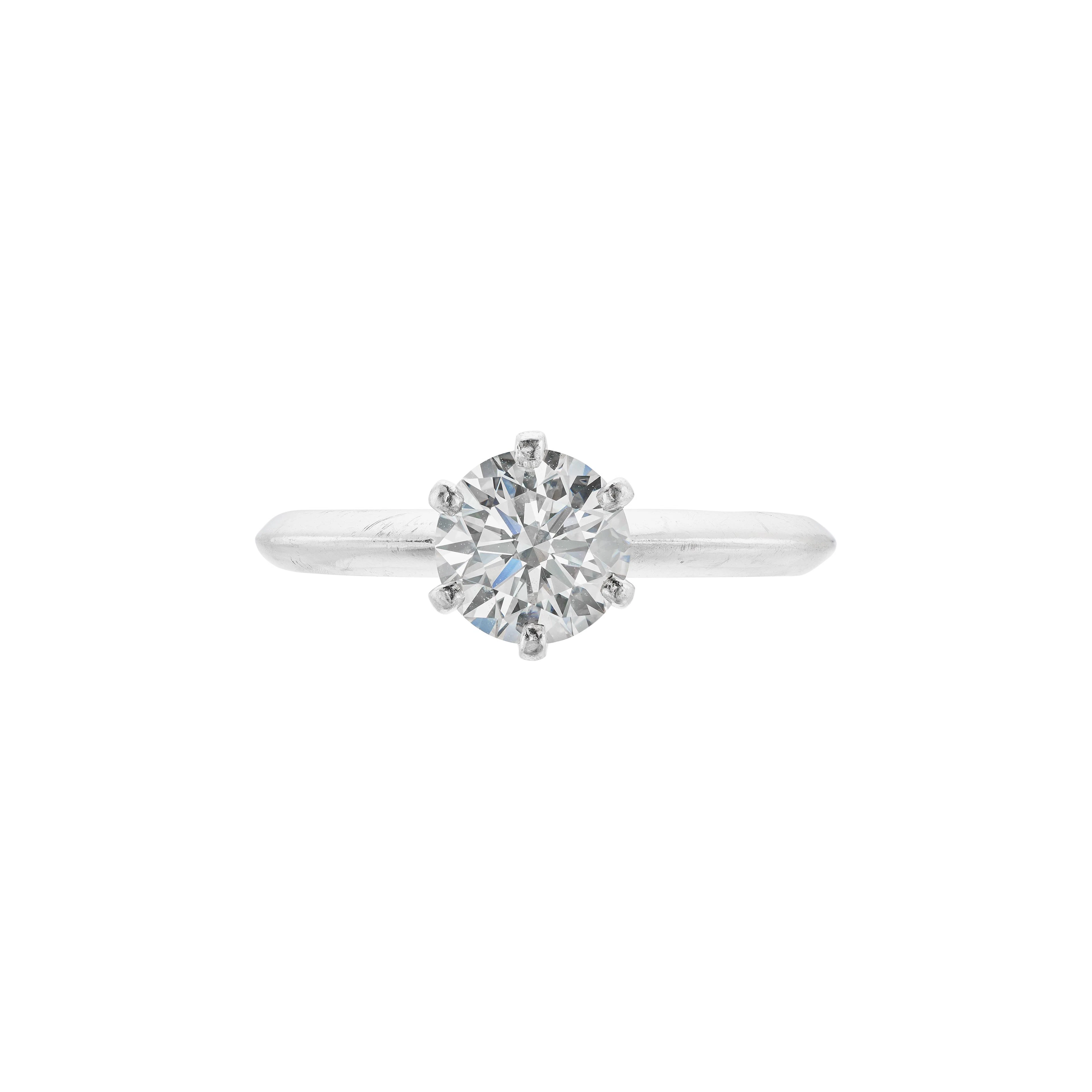 Platinum and 1.09ct Round Brilliant Cut Diamond Engagement Ring
