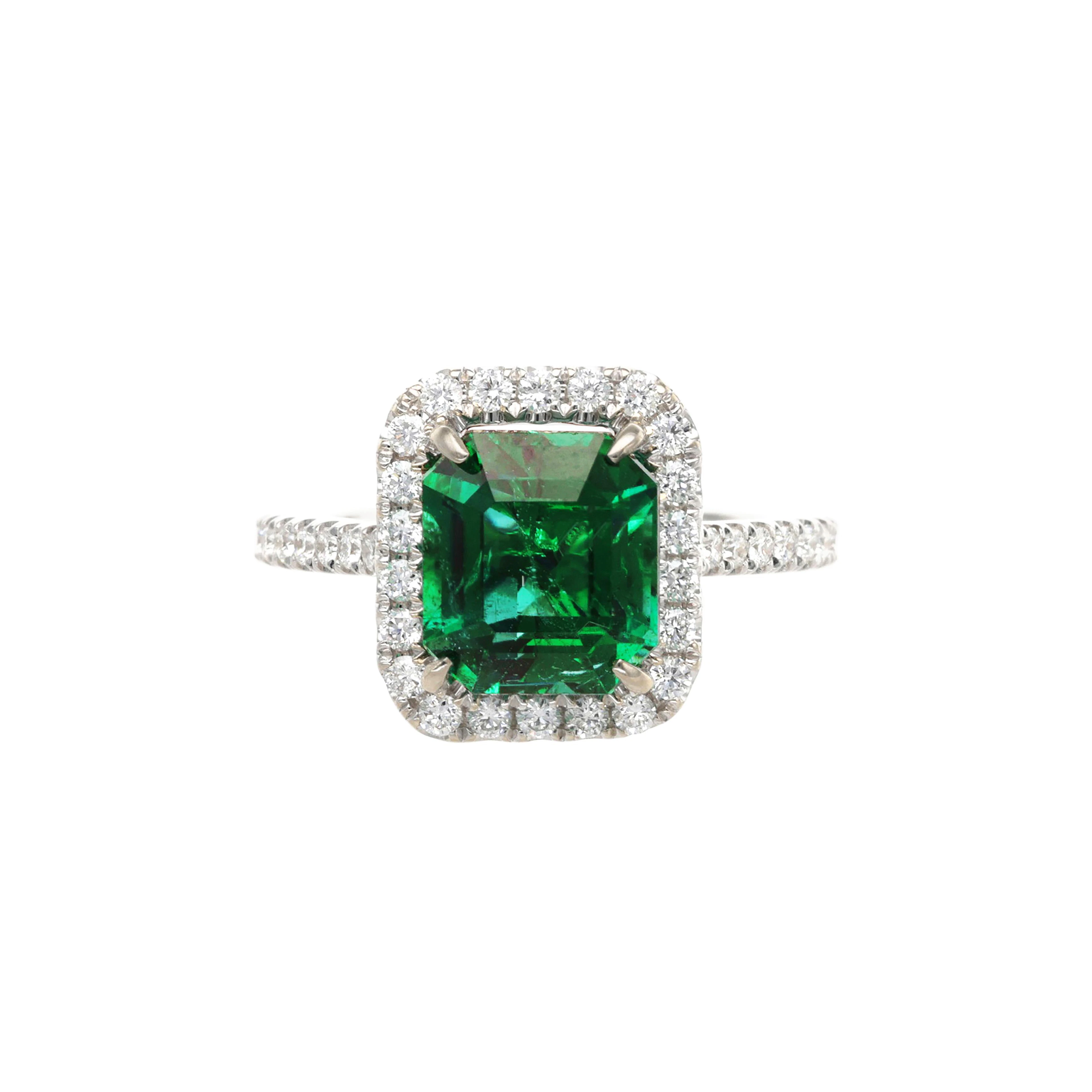White Gold, 3.11ct Zambian Emerald and Diamond Ring