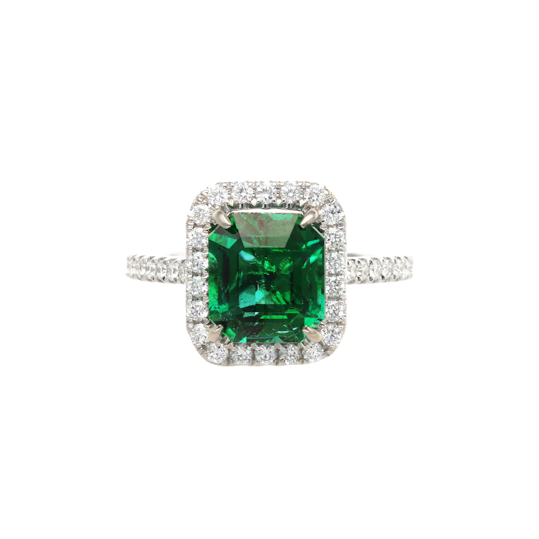 White Gold, 3.11ct Zambian Emerald and Diamond Ring