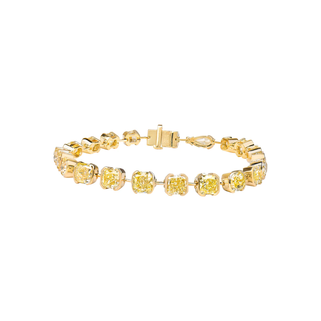Gold and 13.60ctw Fancy Cut Yellow Diamond Tennis Bracelet