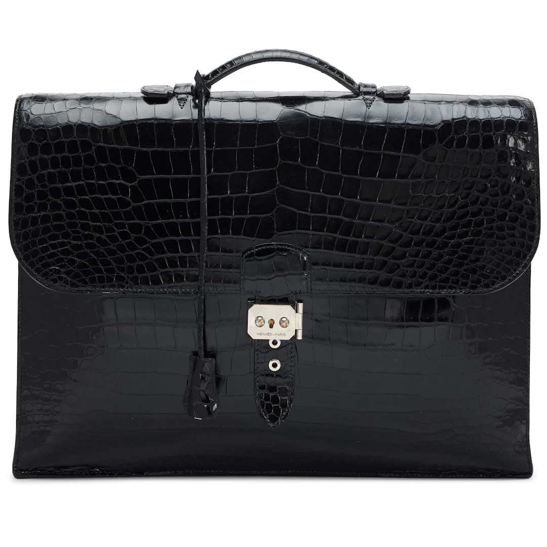 Vintage Black Shiny Porosus Crocodile Sac A Depeche 41 Palladium Hardware, 2004