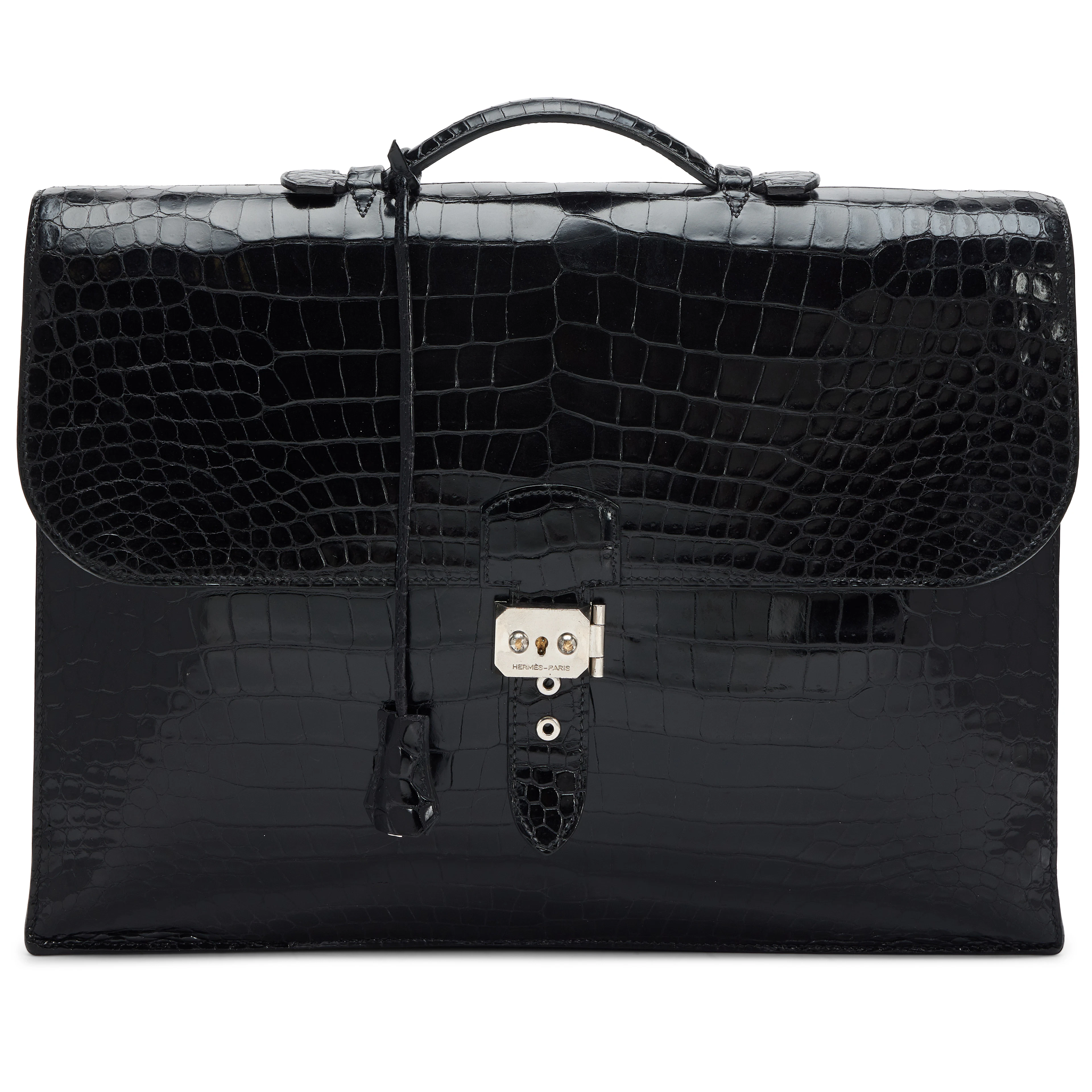 Vintage Black Shiny Porosus Crocodile Sac A Depeche 41 Palladium Hardware, 2004